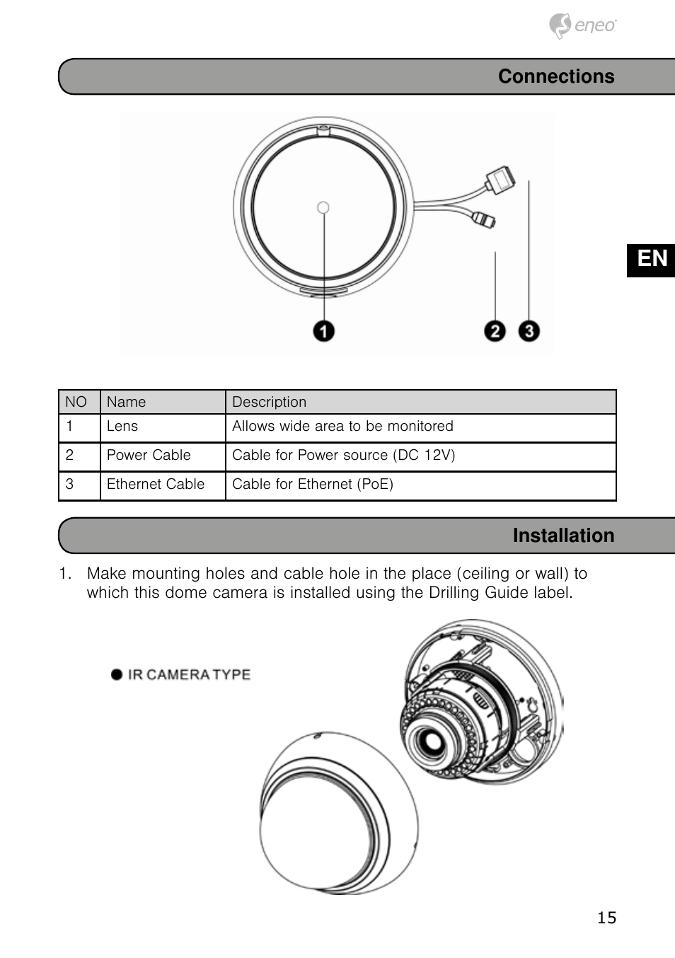 De en fr pl ru, Connections installation | Eneo NXD-980IR3516P User Manual | Page 15 / 60