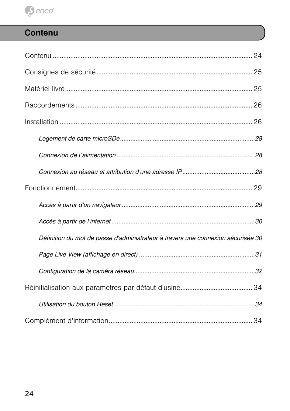 Contenu | Eneo NXD-980IR3516P User Manual | Page 24 / 60