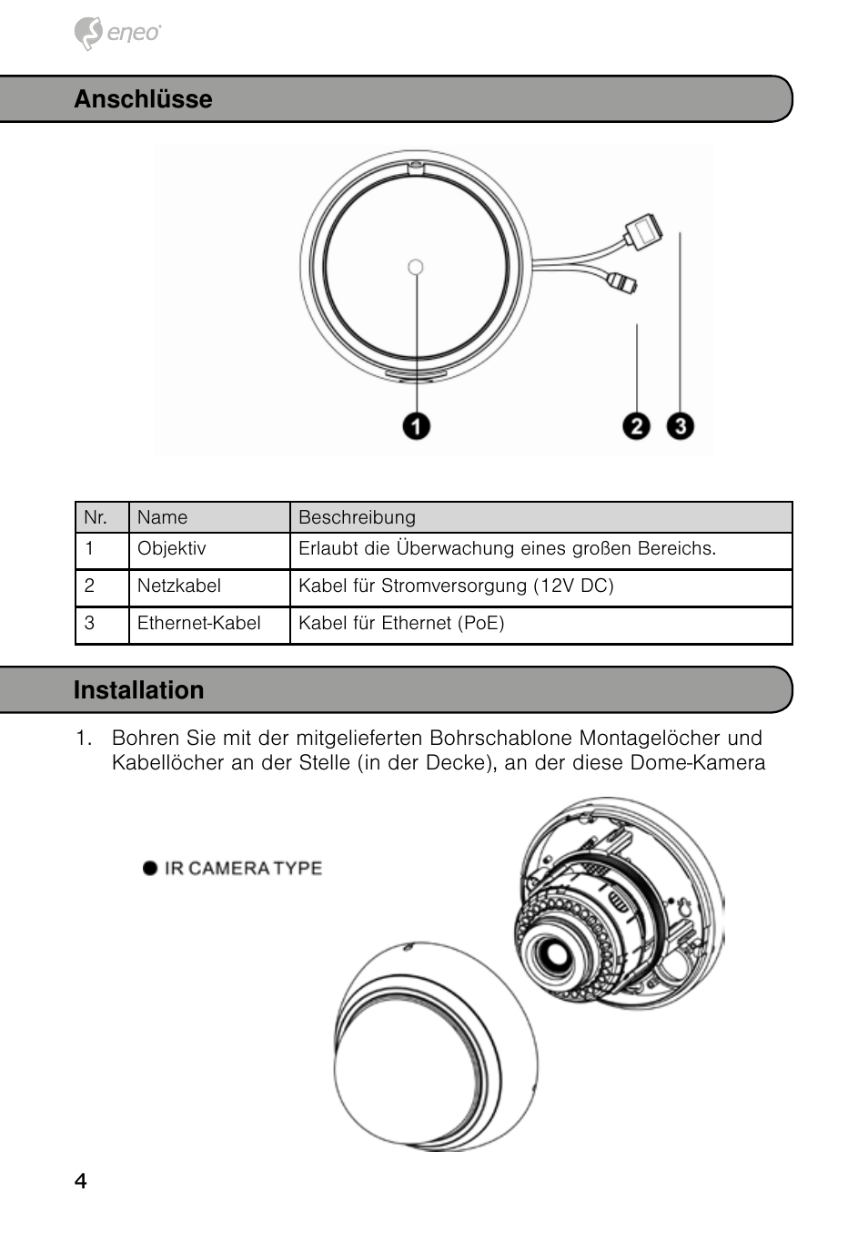 Anschlüsse installation | Eneo NXD-980IR3516P User Manual | Page 4 / 60
