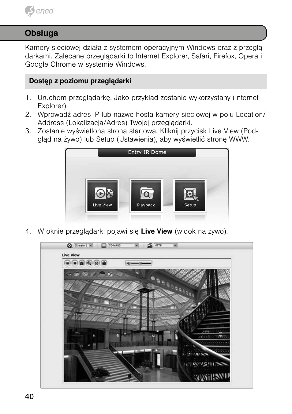 Obsługa | Eneo NXD-980IR3516P User Manual | Page 40 / 60