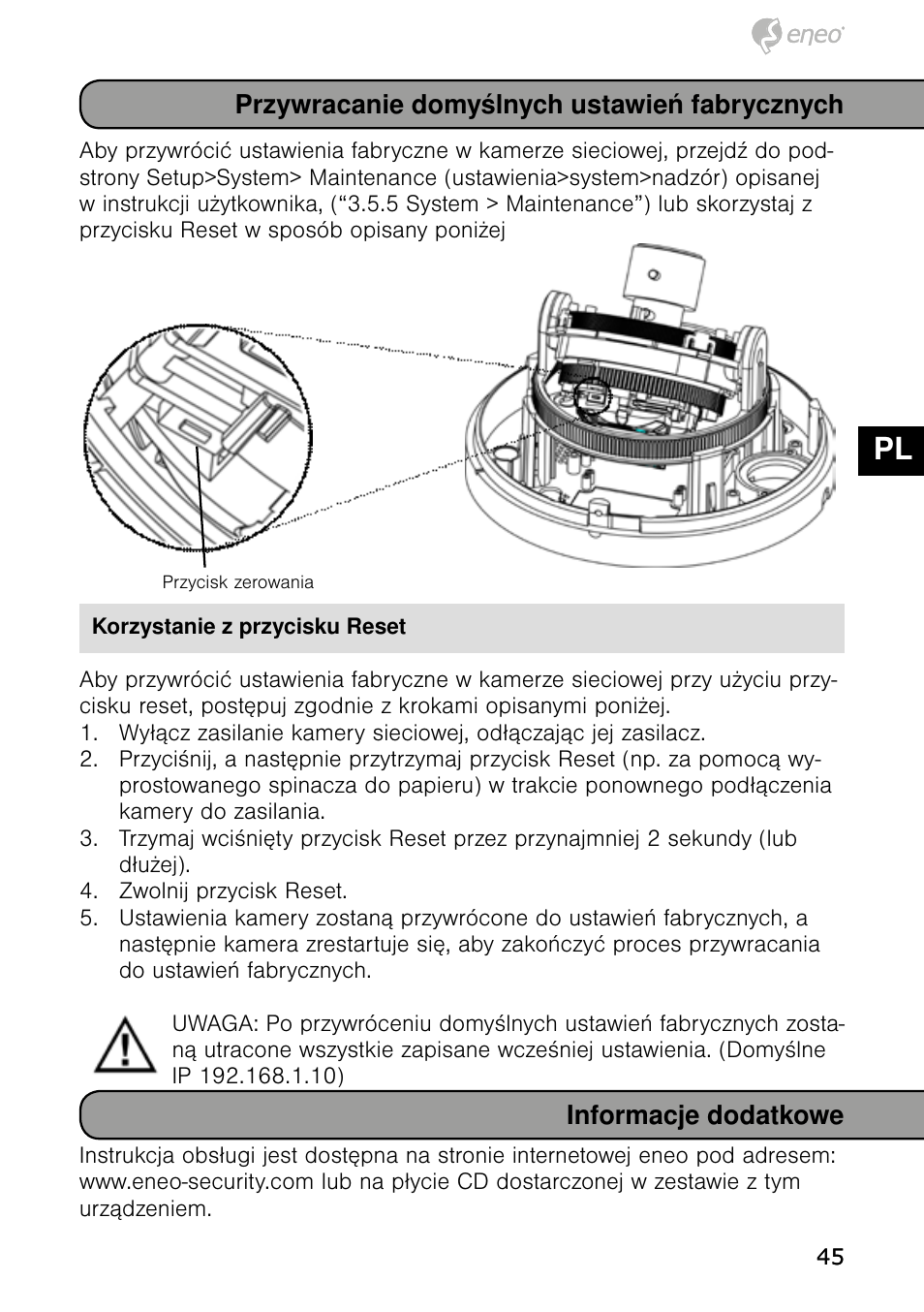 De en fr pl ru | Eneo NXD-980IR3516P User Manual | Page 45 / 60