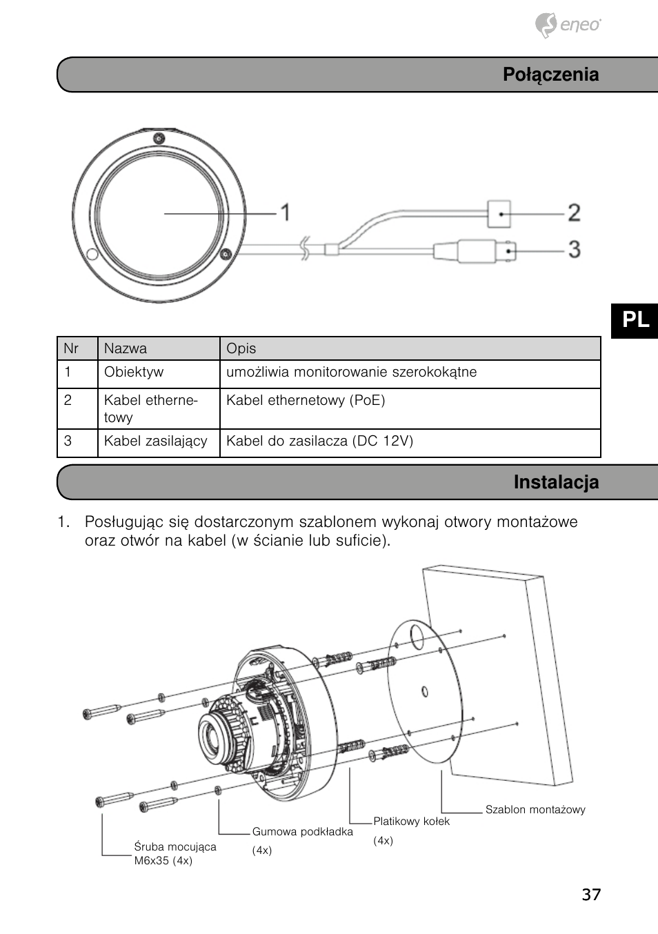 De en fr pl ru, Połączenia instalacja | Eneo NXD-980IR3516M User Manual | Page 37 / 60