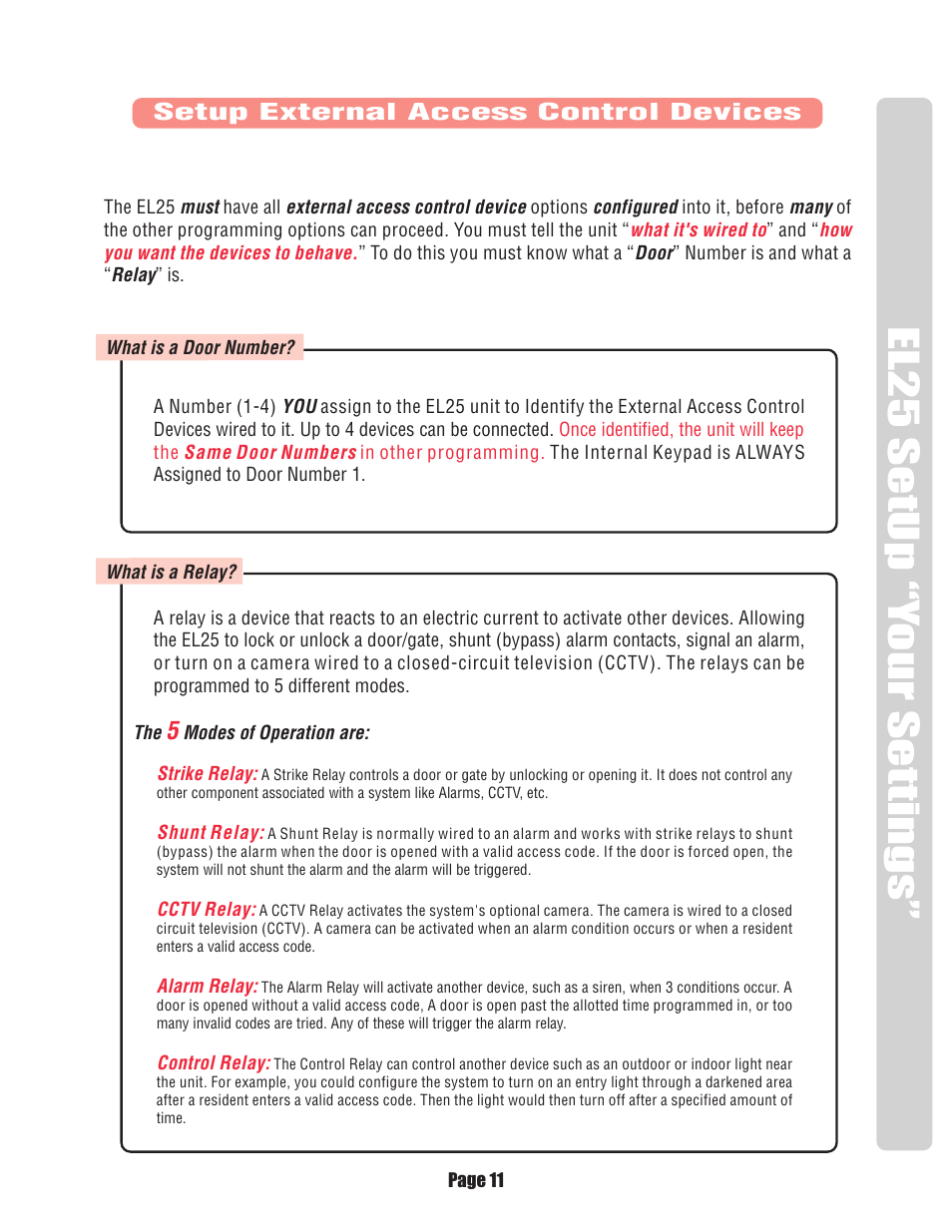 Setup external access control devices | Chamberlain EL25 User Manual | Page 12 / 26