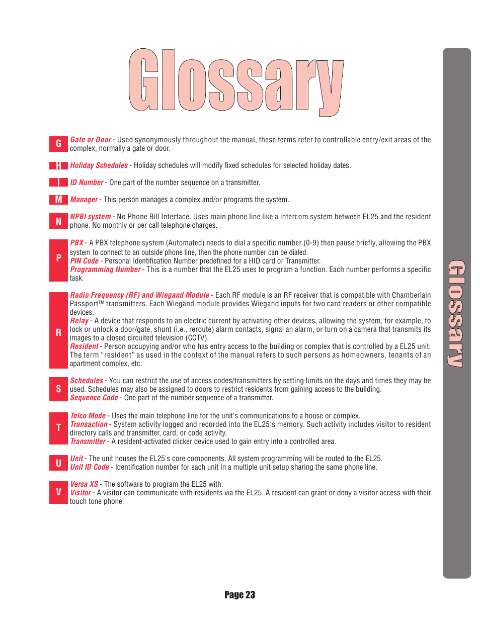 Appendix, Glossary | Chamberlain EL25 User Manual | Page 24 / 26
