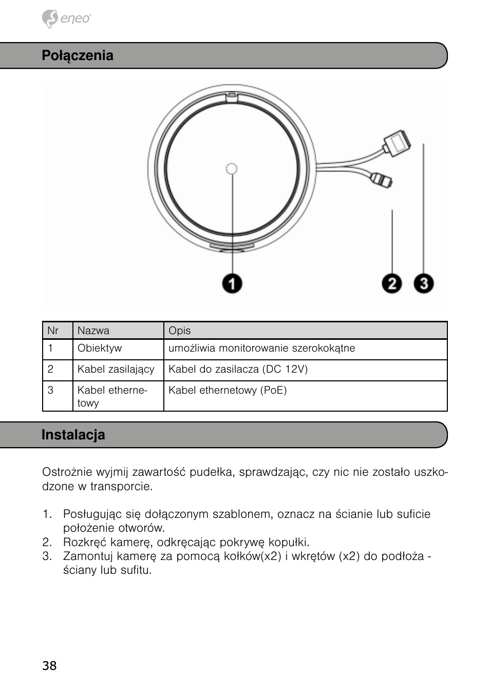 Połączenia instalacja | Eneo NXD-980IR37P User Manual | Page 38 / 60