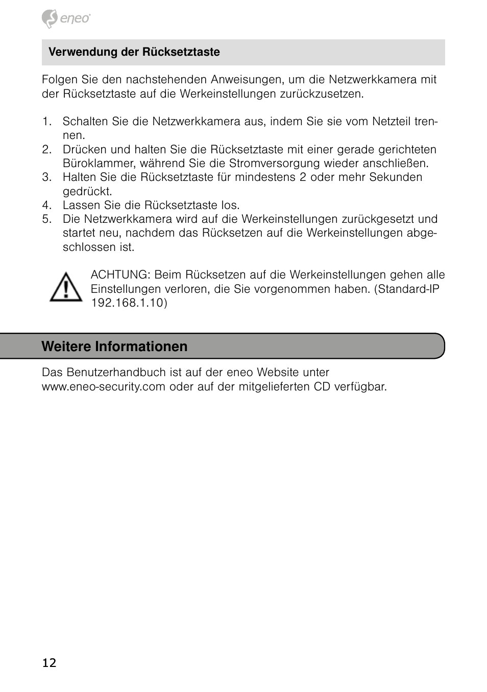 Weitere informationen | Eneo NXD-980IR37M User Manual | Page 12 / 56