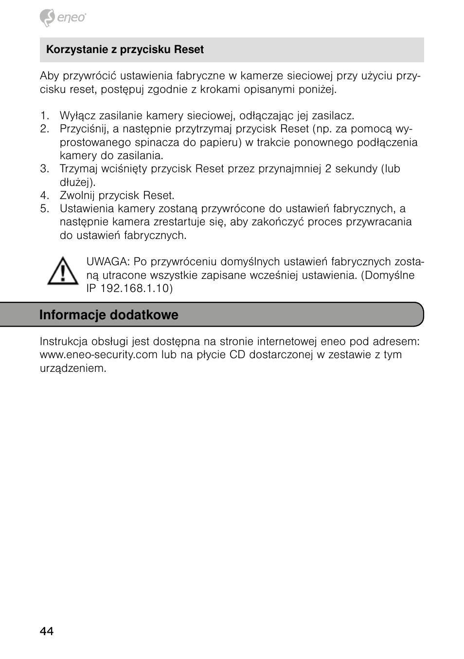 Informacje dodatkowe | Eneo NXD-980IR37M User Manual | Page 44 / 56