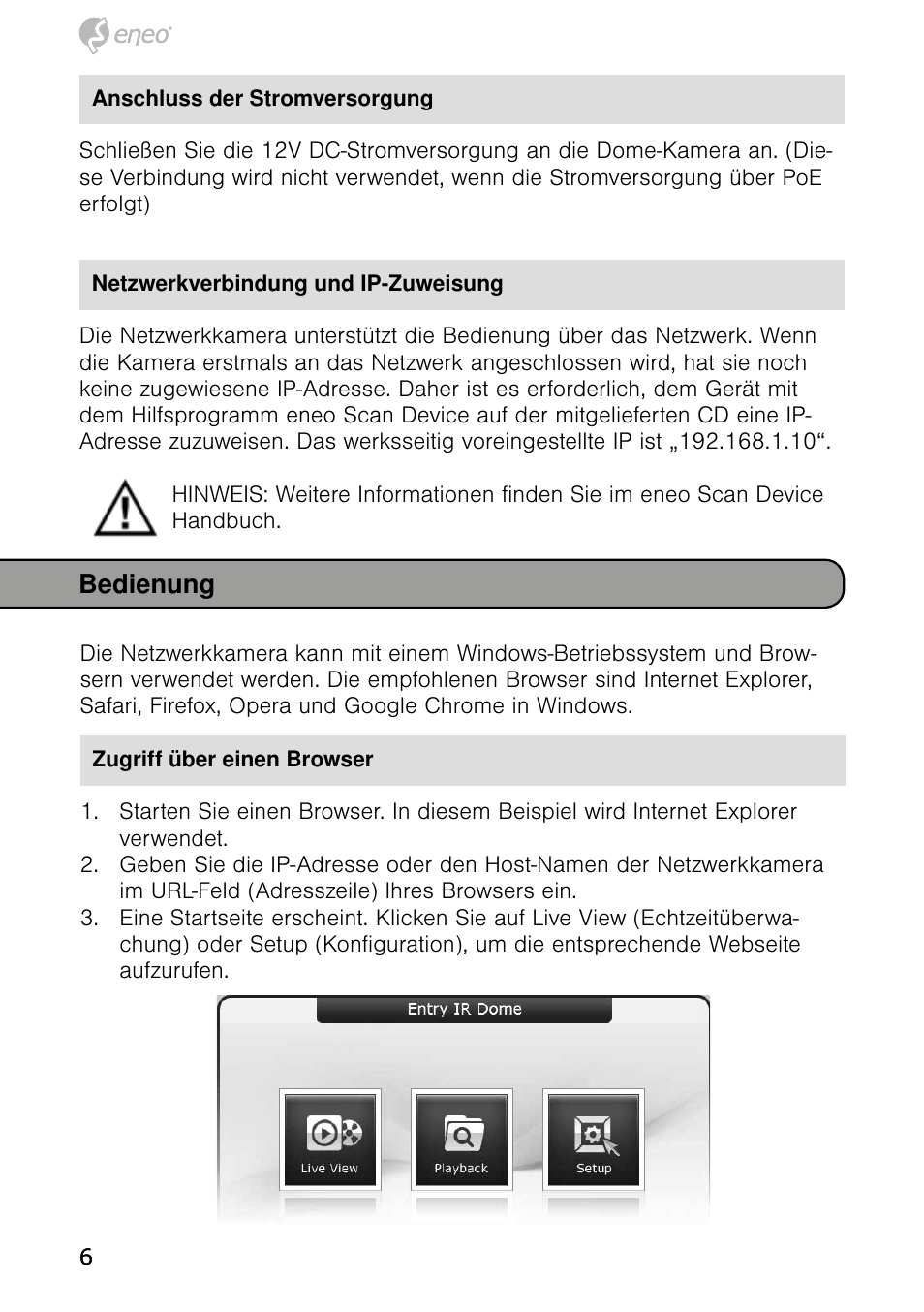 Bedienung | Eneo NXD-980IR37M User Manual | Page 6 / 56