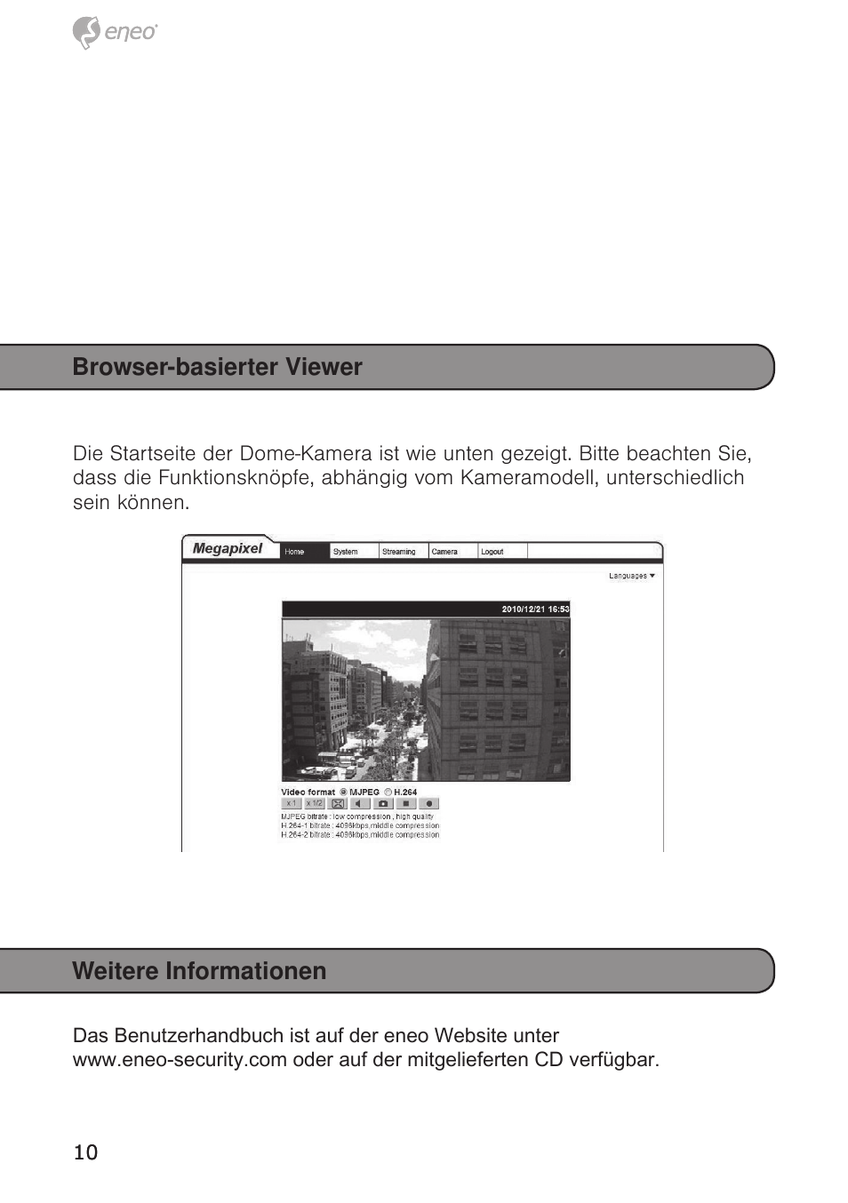 Weitere informationen browser-basierter viewer | Eneo PXD-5362F01IR User Manual | Page 10 / 48