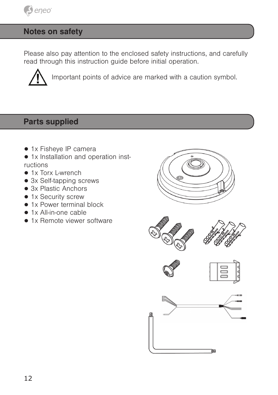 Parts supplied | Eneo PXD-5362F01IR User Manual | Page 12 / 48