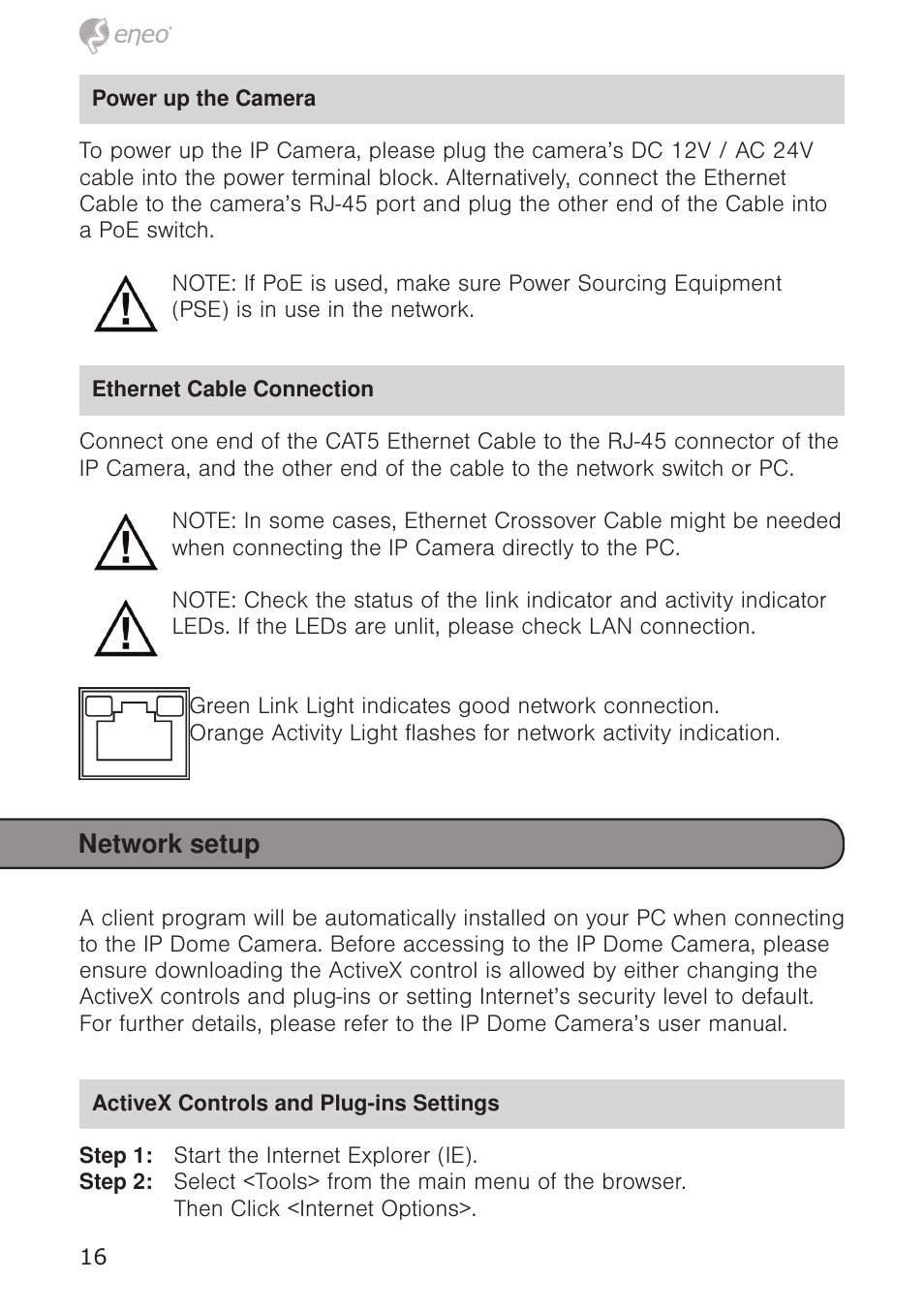 Network setup | Eneo PXD-5362F01IR User Manual | Page 16 / 48