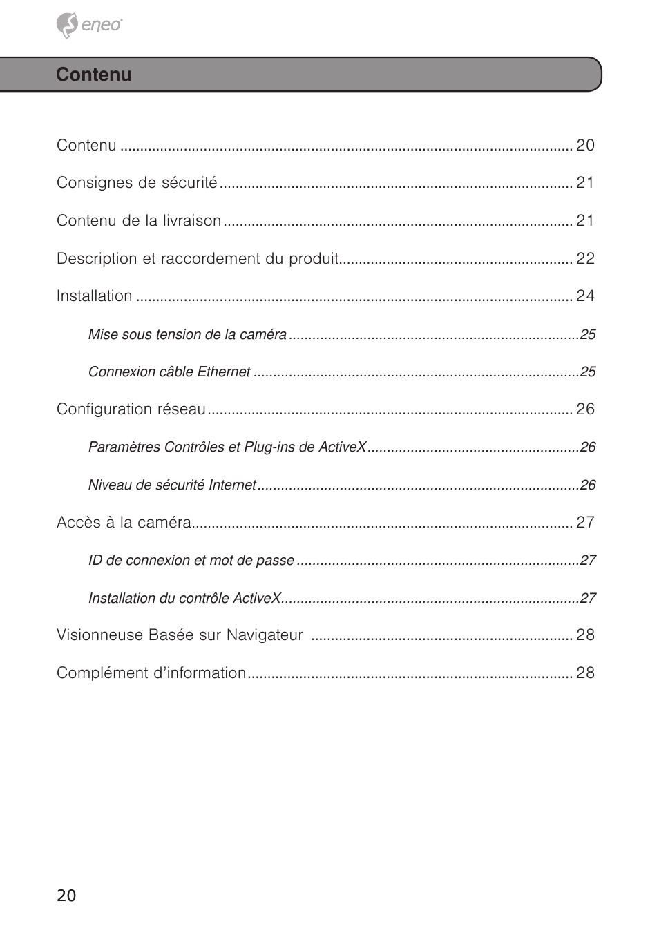 Contenu | Eneo PXD-5362F01IR User Manual | Page 20 / 48