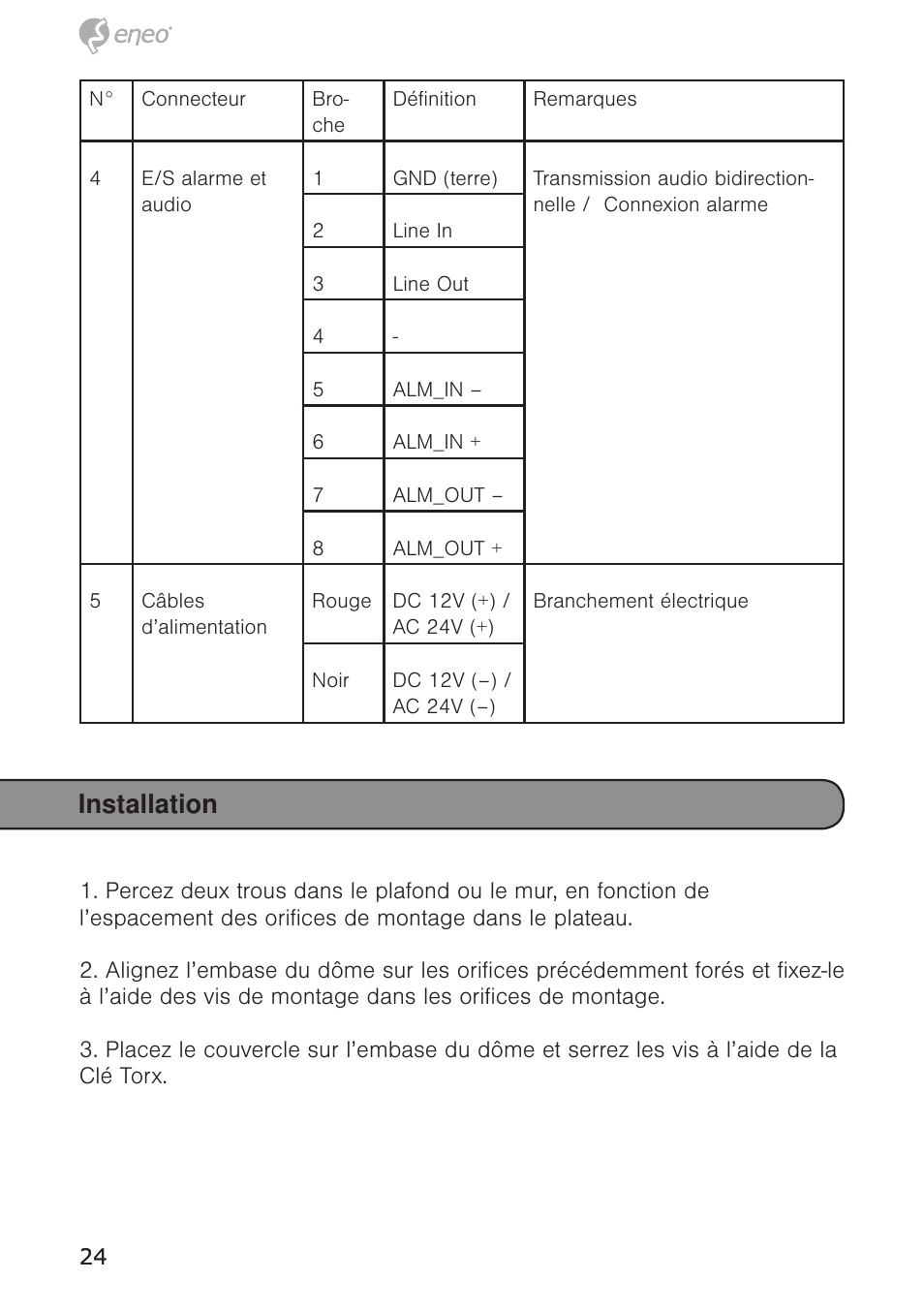 Installation | Eneo PXD-5362F01IR User Manual | Page 24 / 48