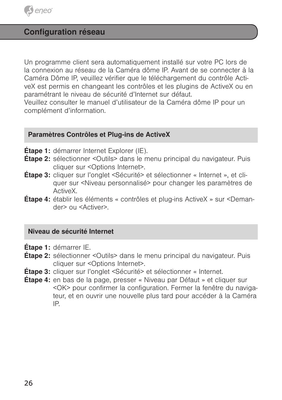 Configuration réseau | Eneo PXD-5362F01IR User Manual | Page 26 / 48