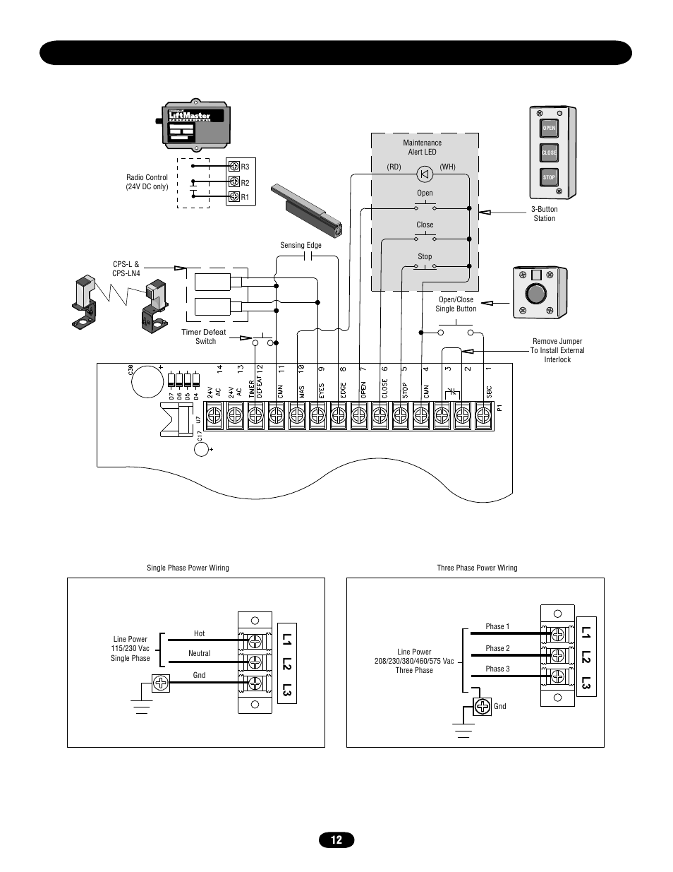 Standard power & control connection diagrams | Chamberlain door opener User Manual | Page 12 / 36