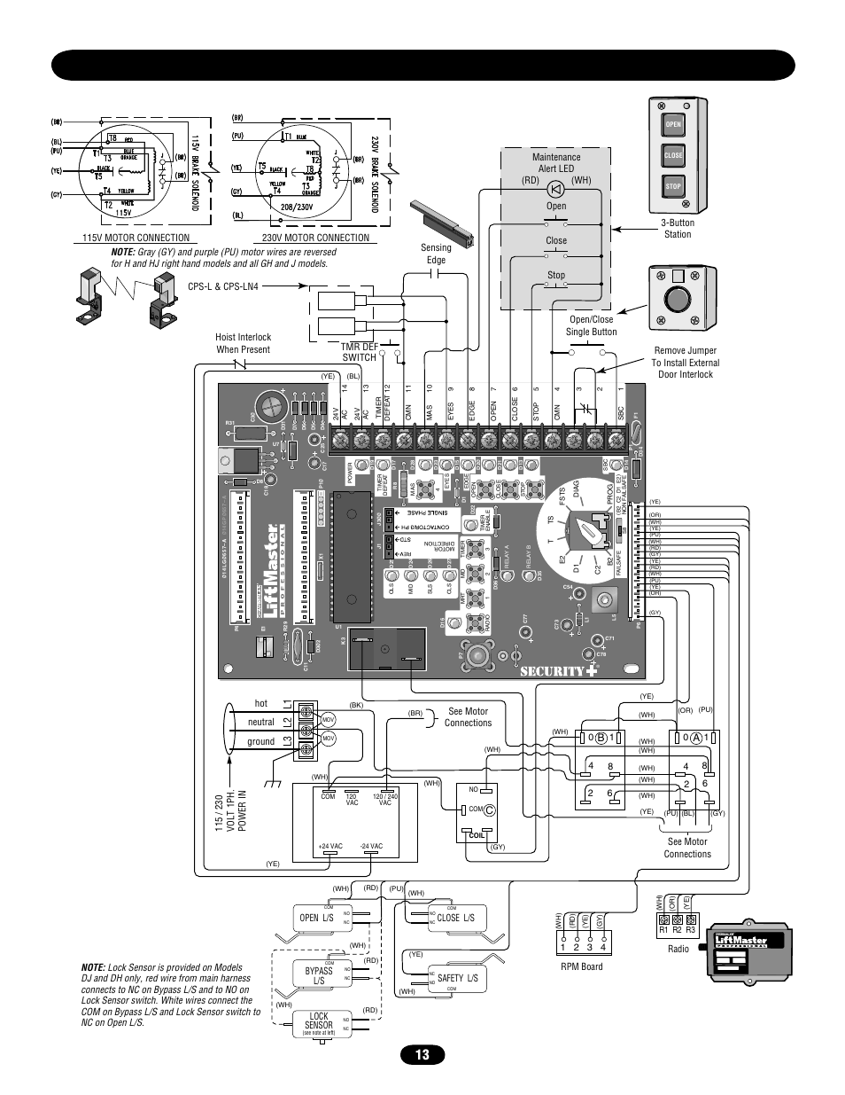 Logic (ver. 3.0) 1 phase wiring diagram, Cb a, L3 l2 l1 | Chamberlain door opener User Manual | Page 13 / 36