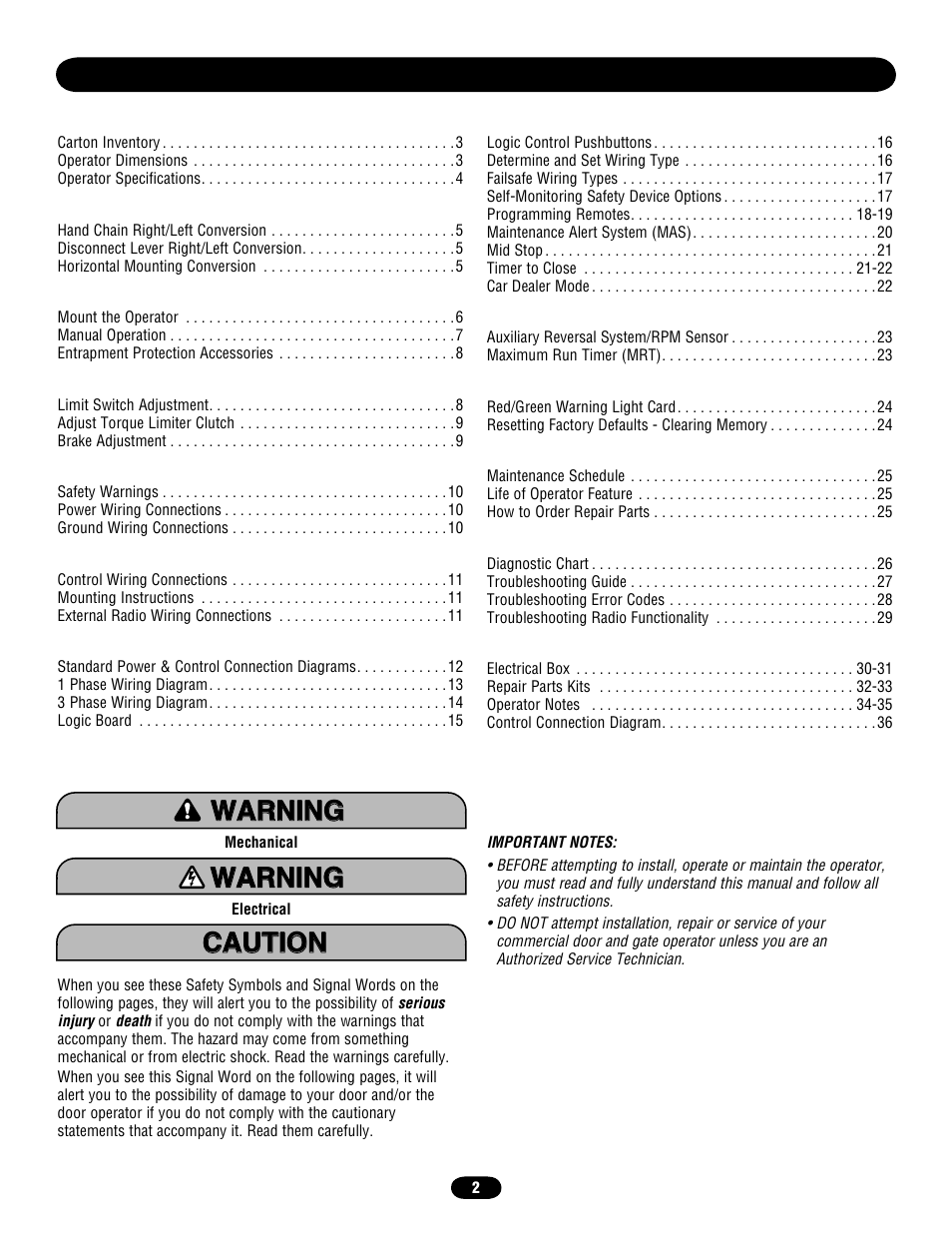 Chamberlain door opener User Manual | Page 2 / 36