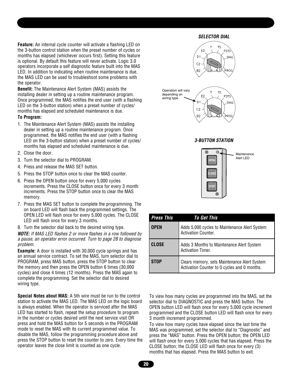 Maintenance alert system (mas) | Chamberlain door opener User Manual | Page 20 / 36