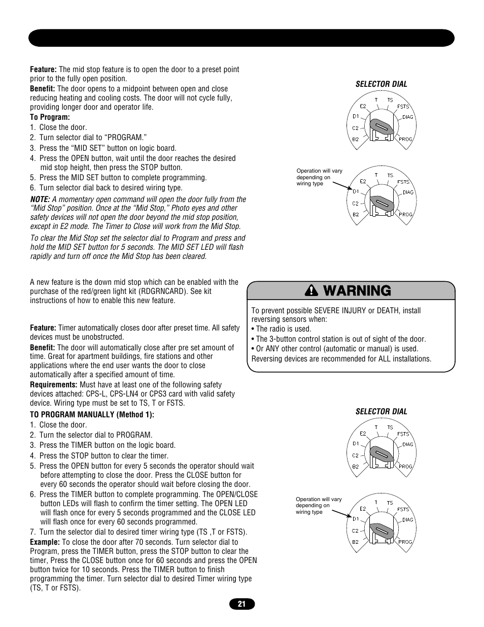 Open mid stop, Down mid stop, Timer to close | Chamberlain door opener User Manual | Page 21 / 36