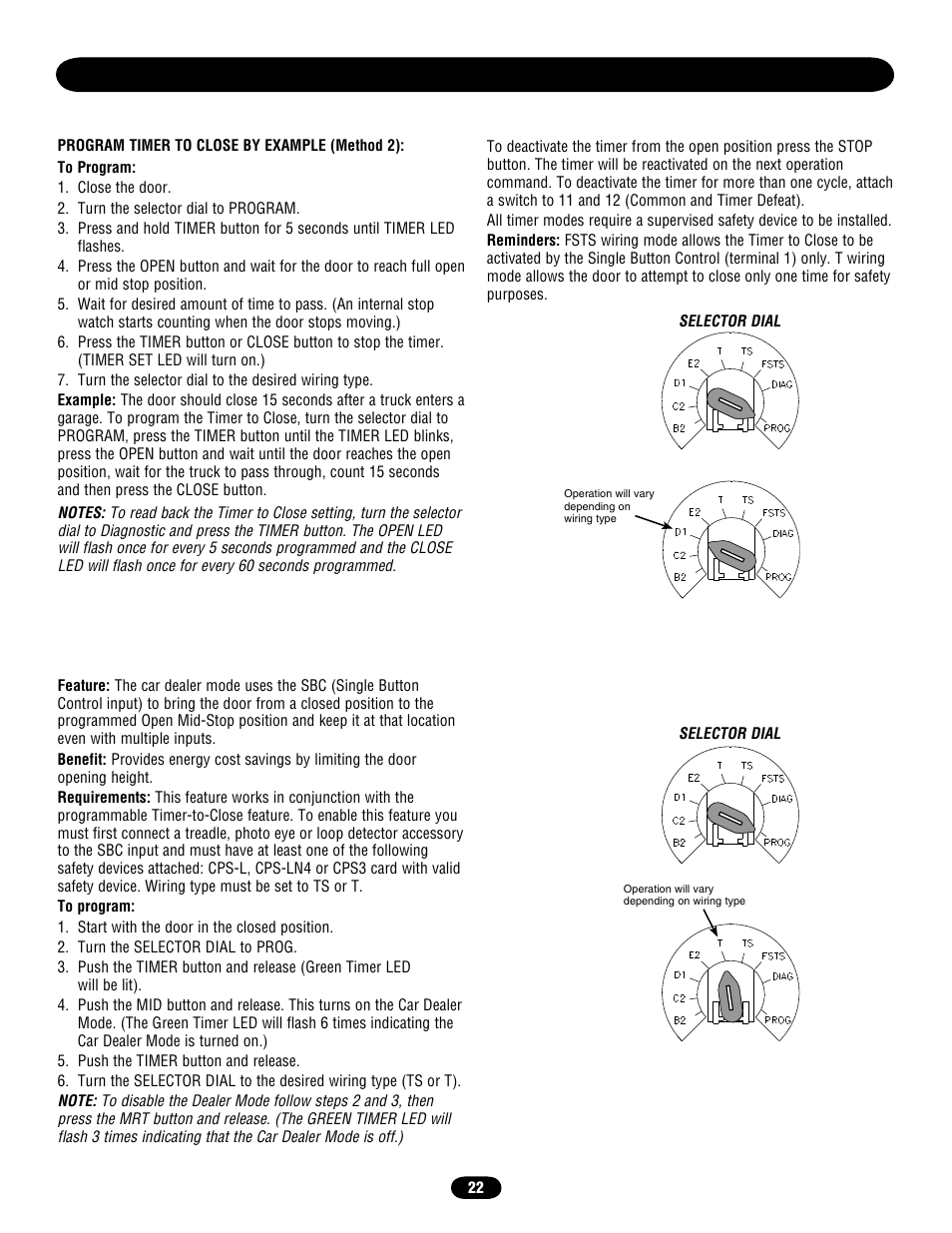 Timer to close, Car dealer mode | Chamberlain door opener User Manual | Page 22 / 36