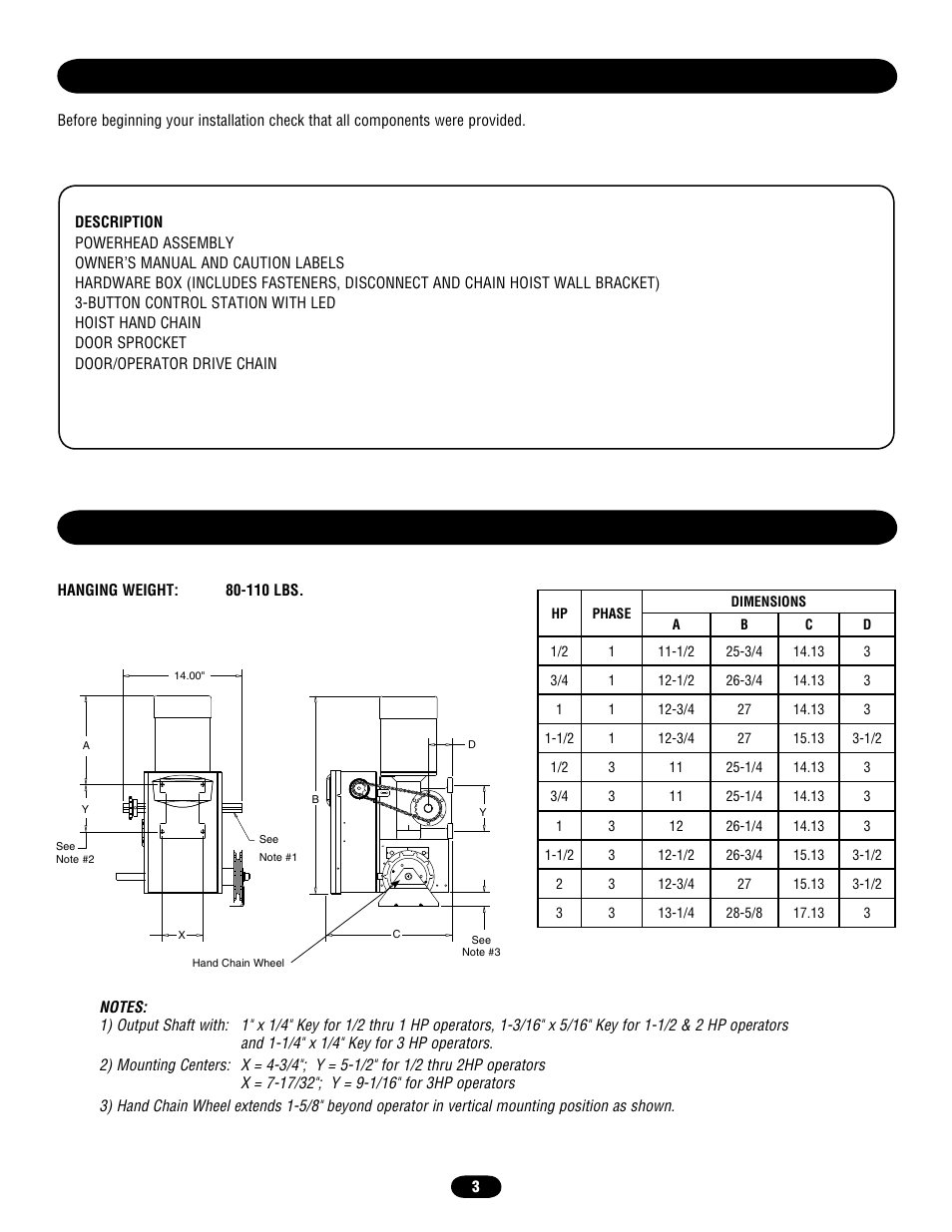 Carton inventory, Operator dimensions, Weights and dimensions | Chamberlain door opener User Manual | Page 3 / 36