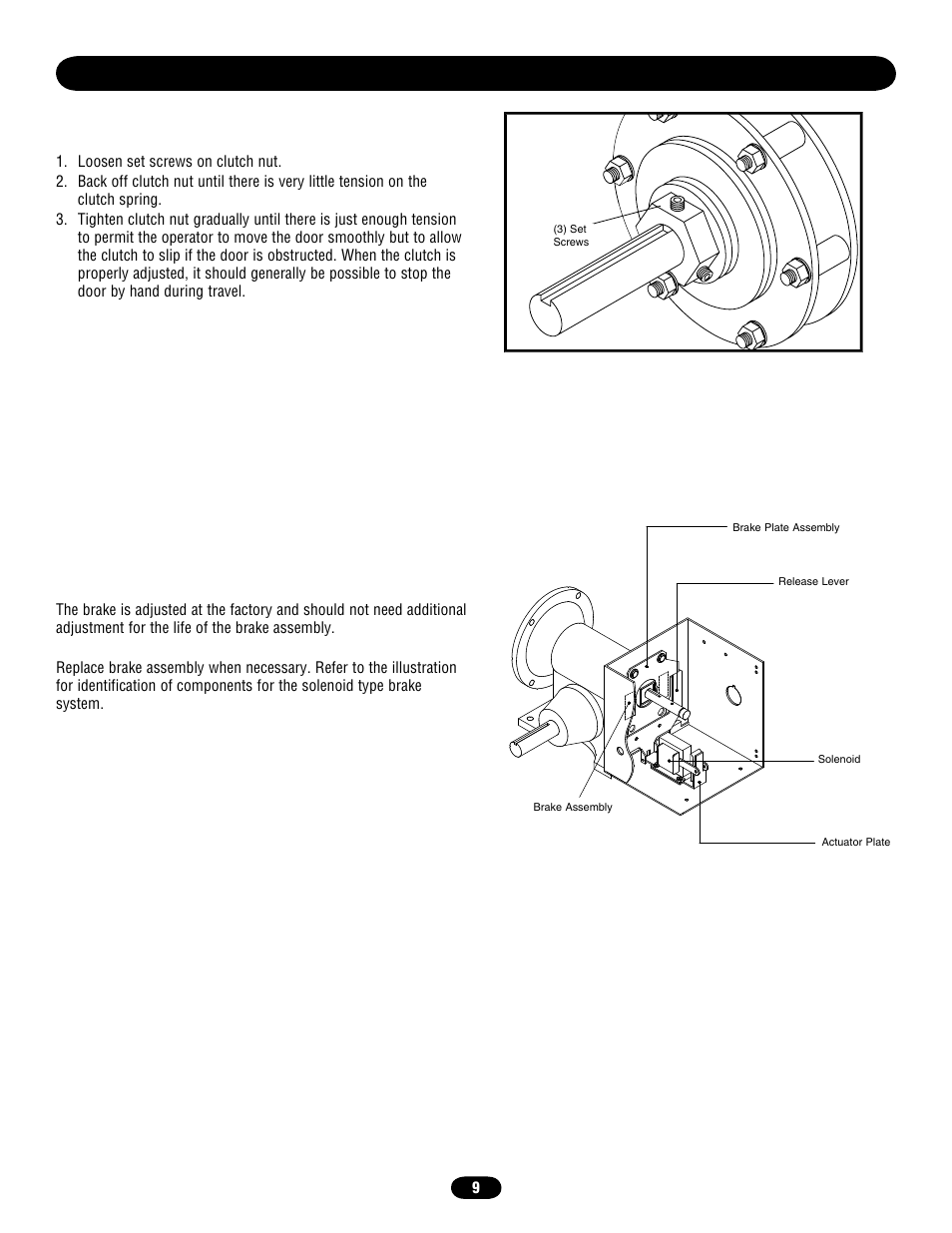 Brake adjustment | Chamberlain door opener User Manual | Page 9 / 36