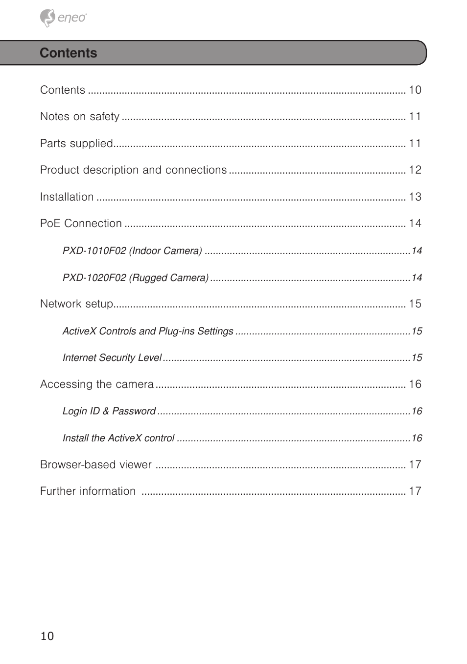 Eneo PXD-1020F02 User Manual | Page 10 / 42