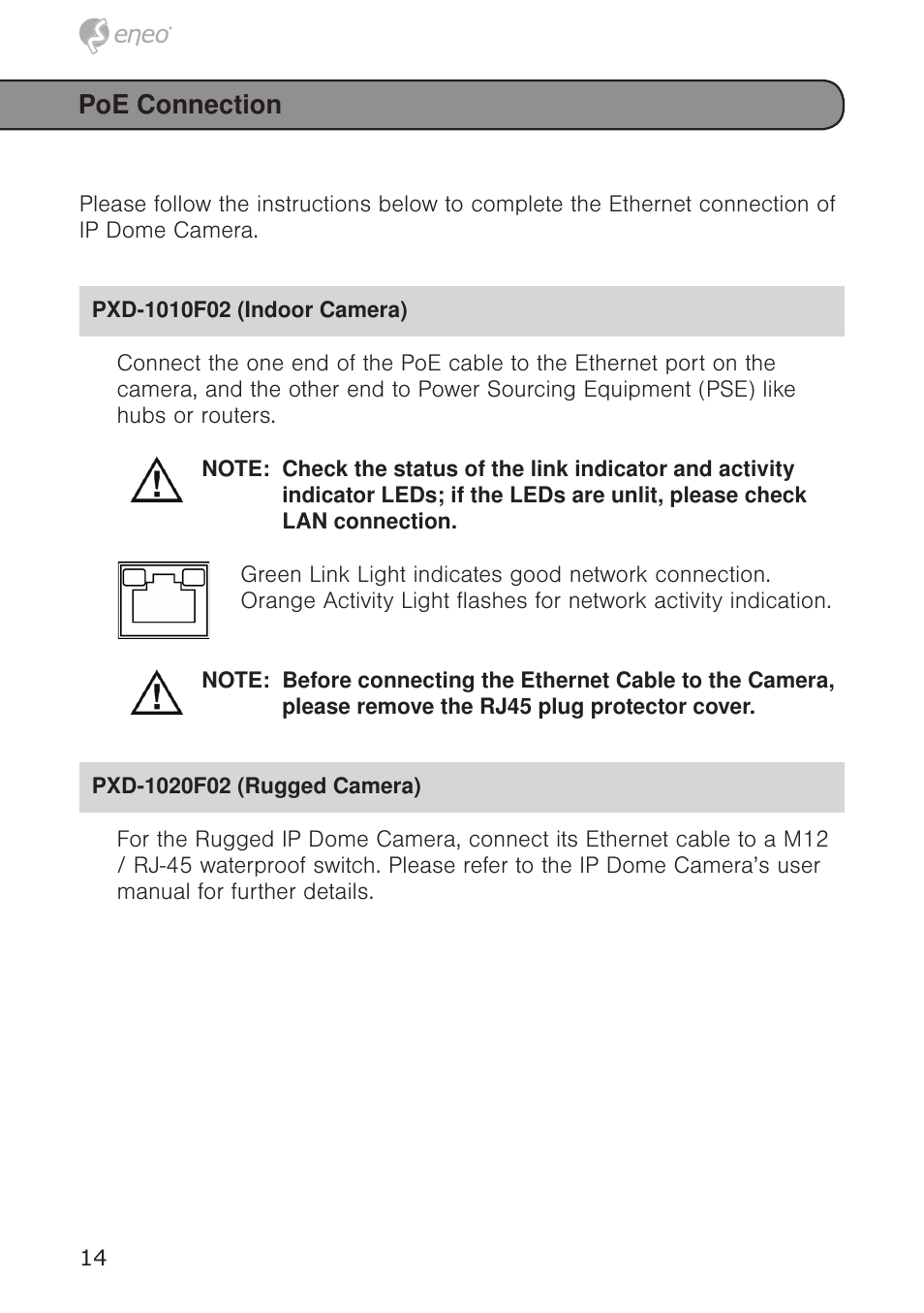 Poe connection | Eneo PXD-1020F02 User Manual | Page 14 / 42