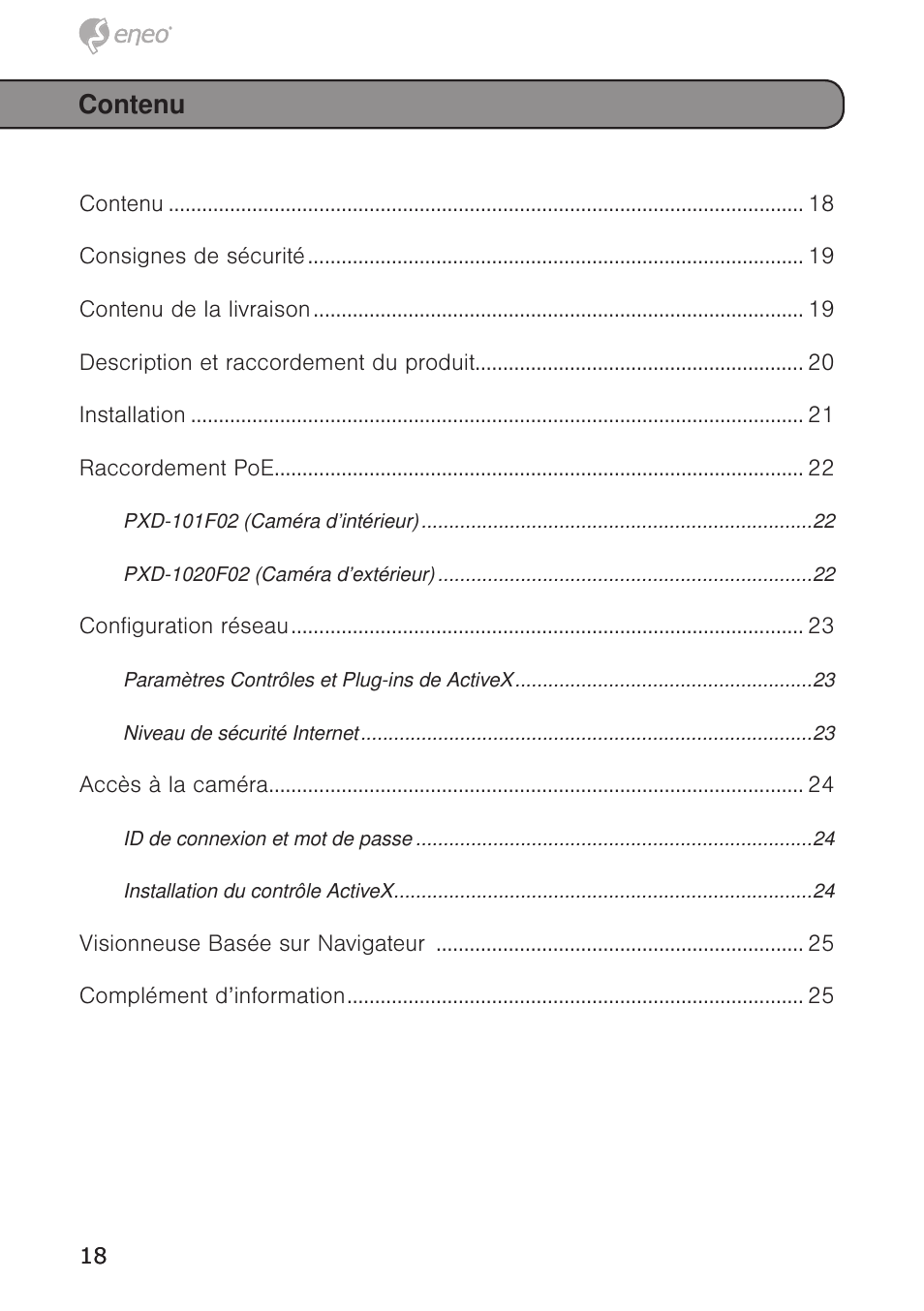Contenu | Eneo PXD-1020F02 User Manual | Page 18 / 42