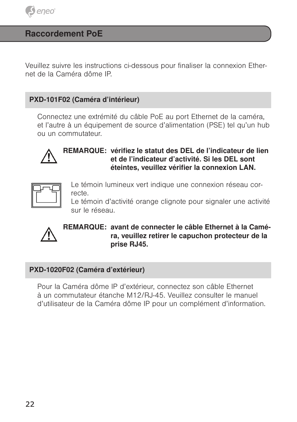 Raccordement poe | Eneo PXD-1020F02 User Manual | Page 22 / 42