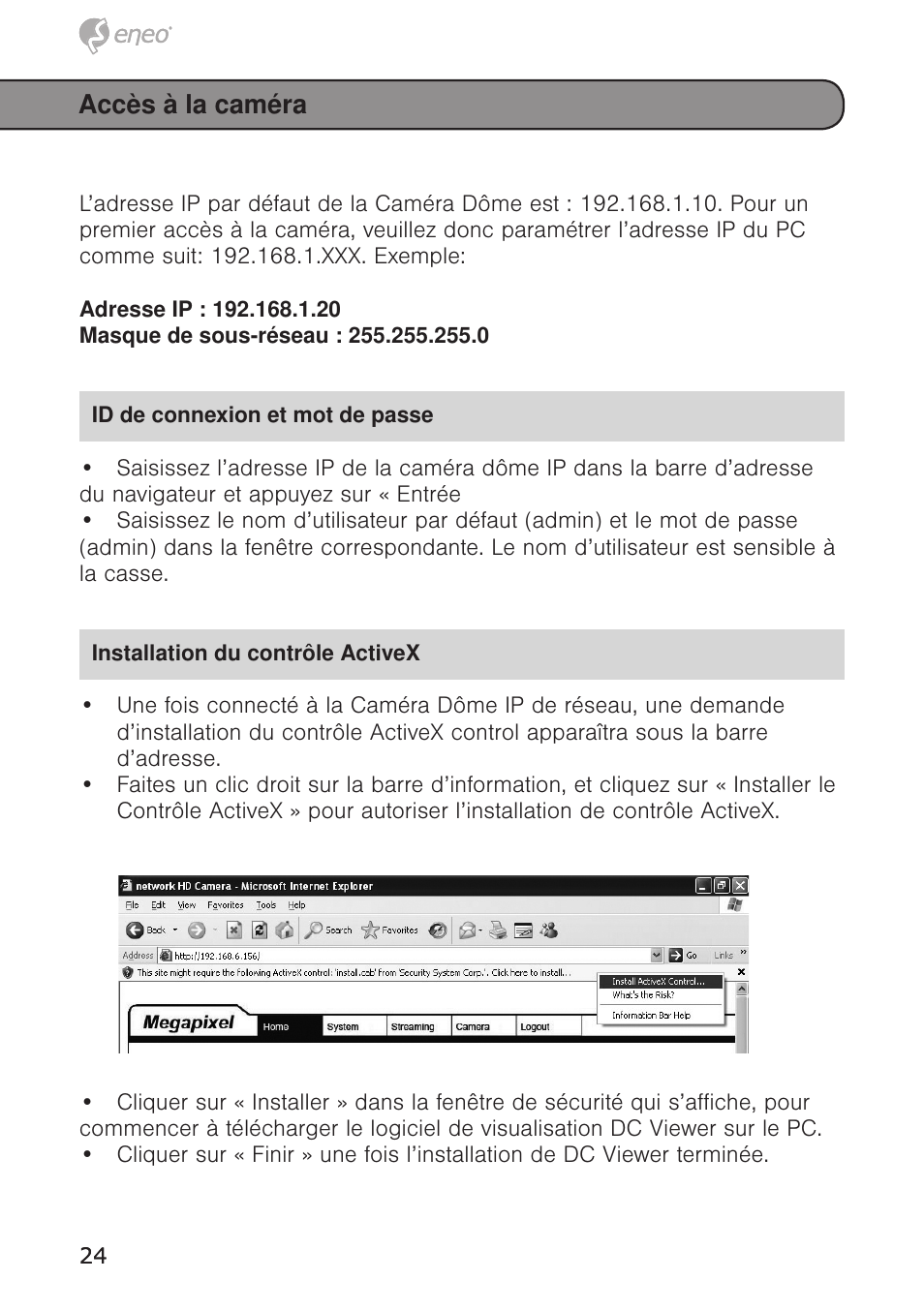 Accès à la caméra | Eneo PXD-1020F02 User Manual | Page 24 / 42