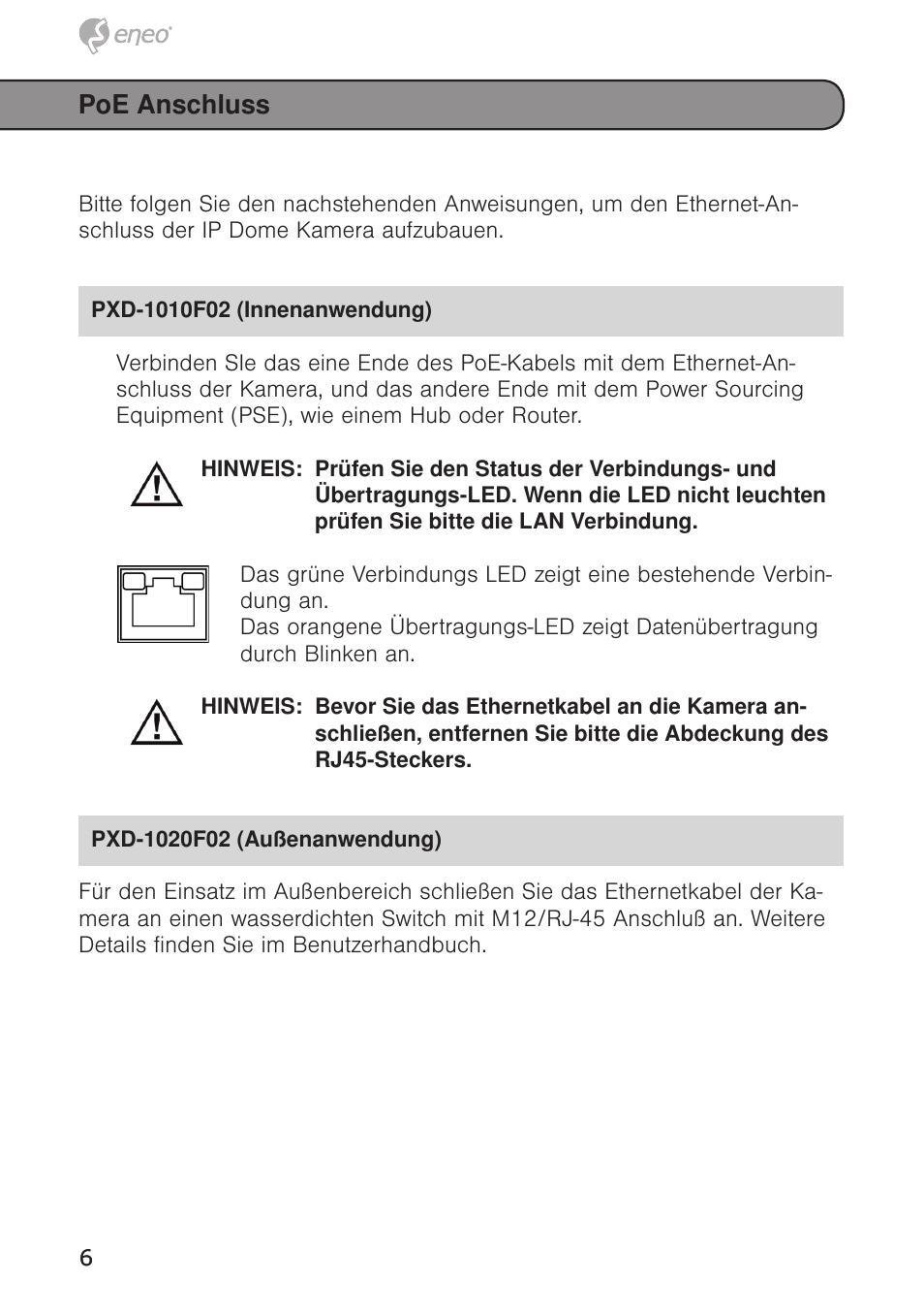 Poe anschluss | Eneo PXD-1020F02 User Manual | Page 6 / 42