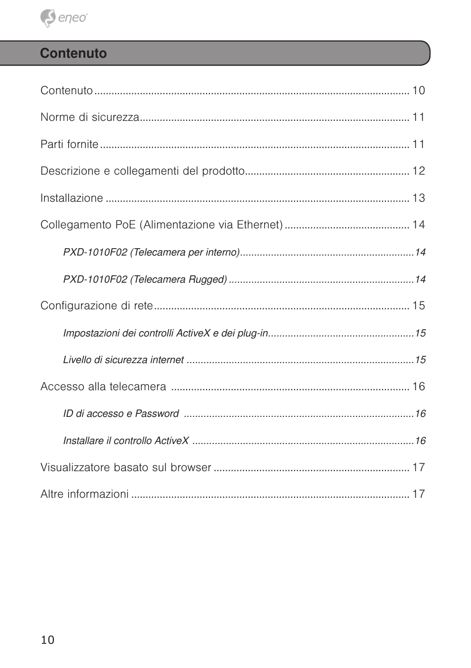 Contenuto | Eneo PXD-1020F02 User Manual | Page 10 / 34