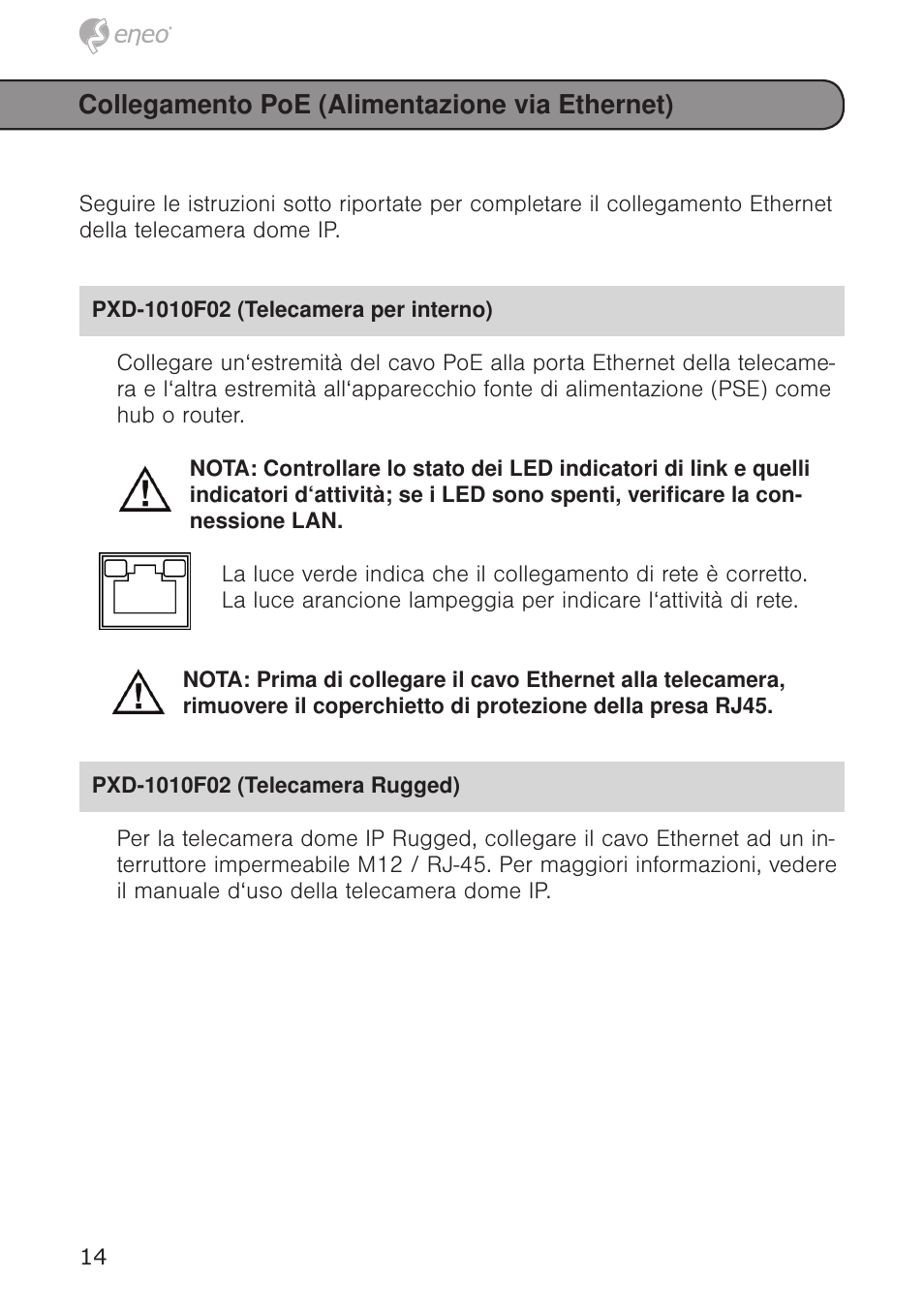 Collegamento poe (alimentazione via ethernet) | Eneo PXD-1020F02 User Manual | Page 14 / 34