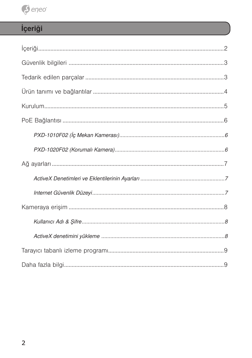 Içeriği | Eneo PXD-1020F02 User Manual | Page 2 / 34