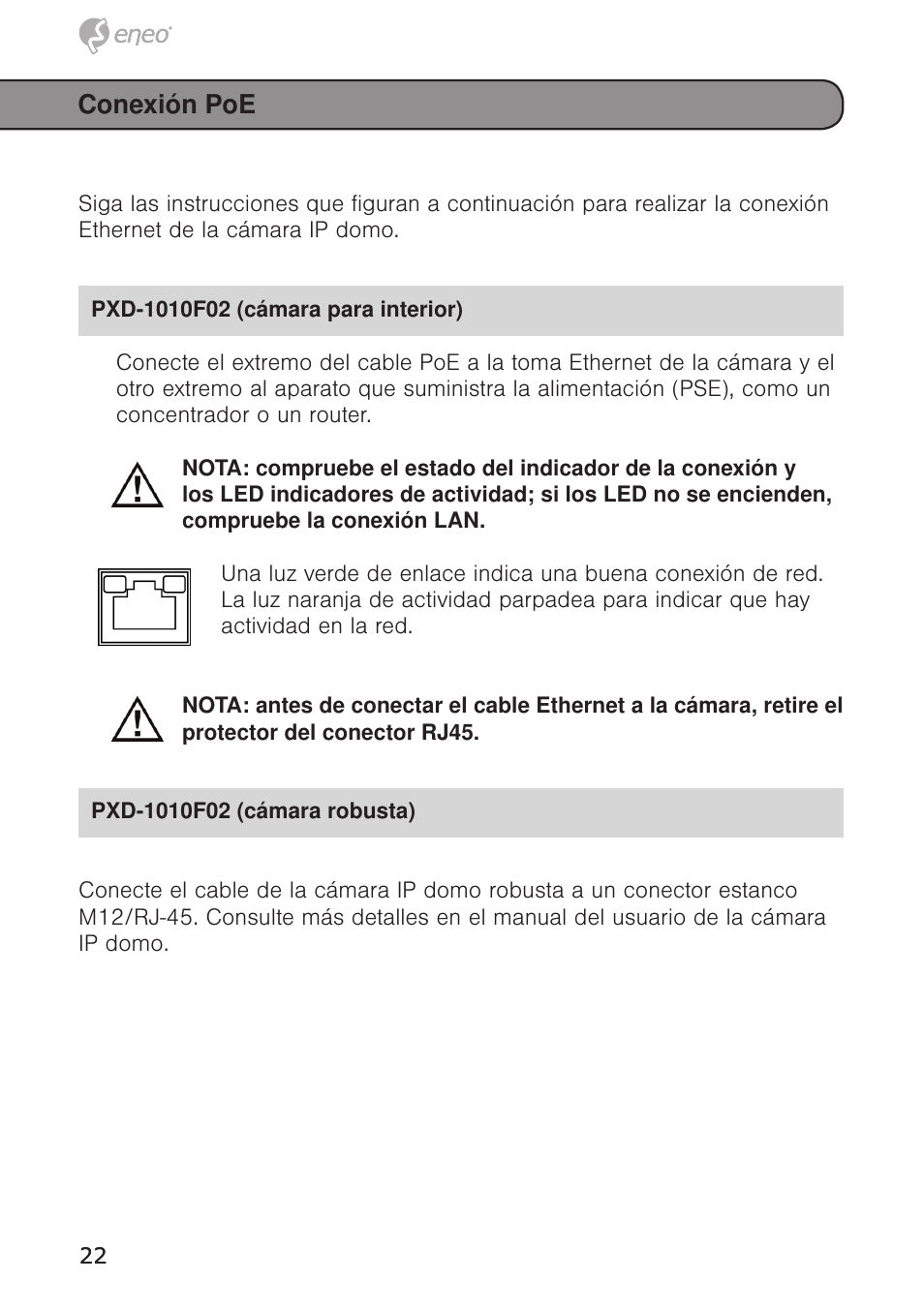 Conexión poe | Eneo PXD-1020F02 User Manual | Page 22 / 34