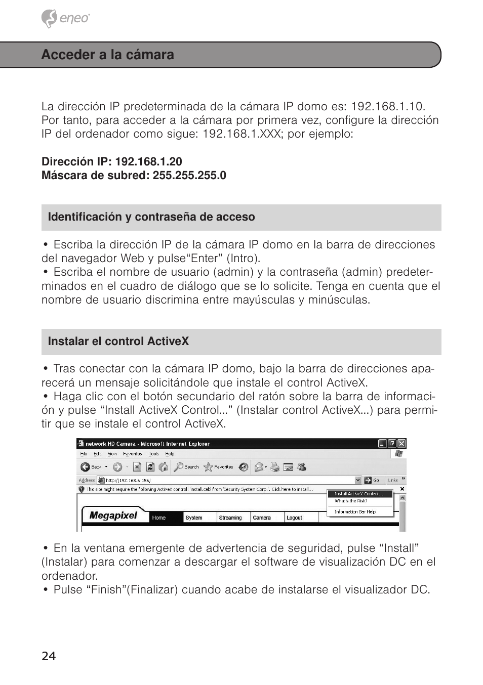 Acceder a la cámara | Eneo PXD-1020F02 User Manual | Page 24 / 34