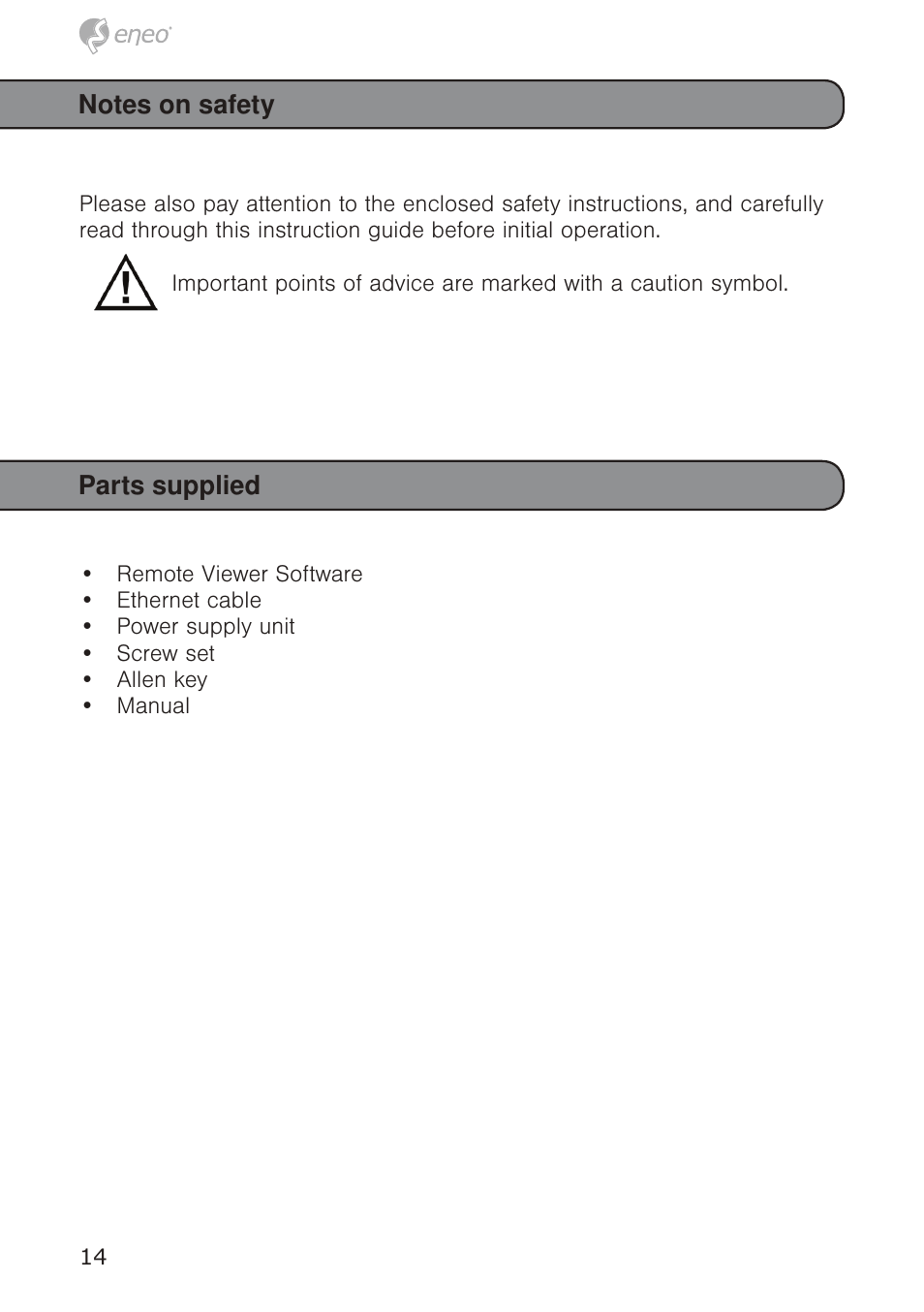 Parts supplied | Eneo GXD-1710M/IR User Manual | Page 14 / 58