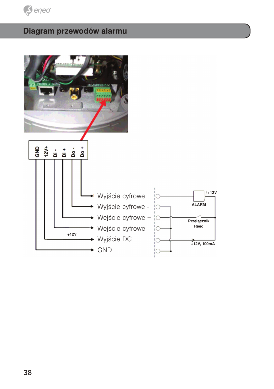 Diagram przewodów alarmu, 38 wyjście cyfrowe | Eneo GXD-1710M/IR User Manual | Page 38 / 58