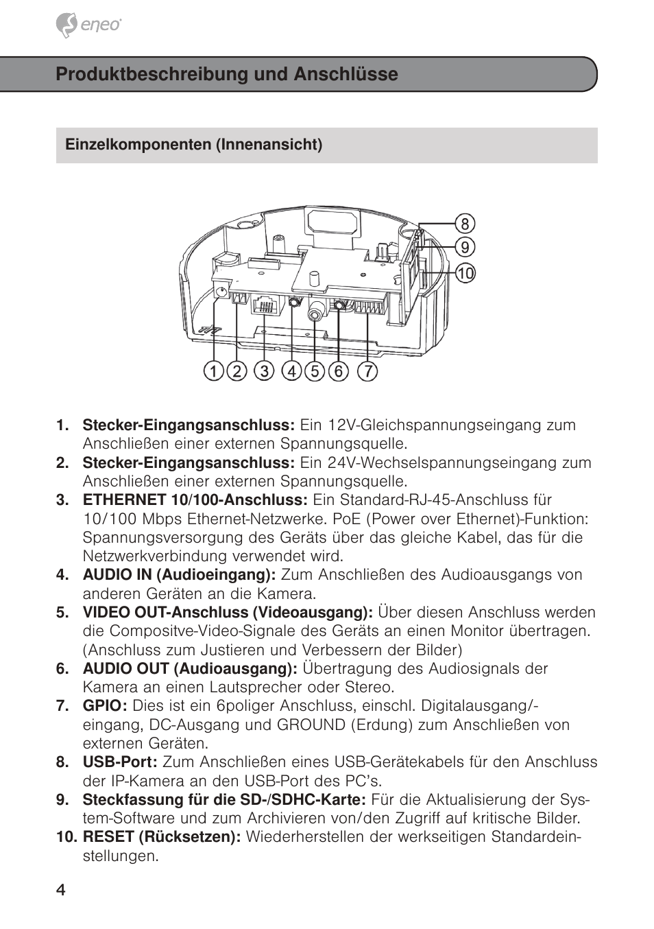Produktbeschreibung und anschlüsse | Eneo GXD-1710M/IR User Manual | Page 4 / 58