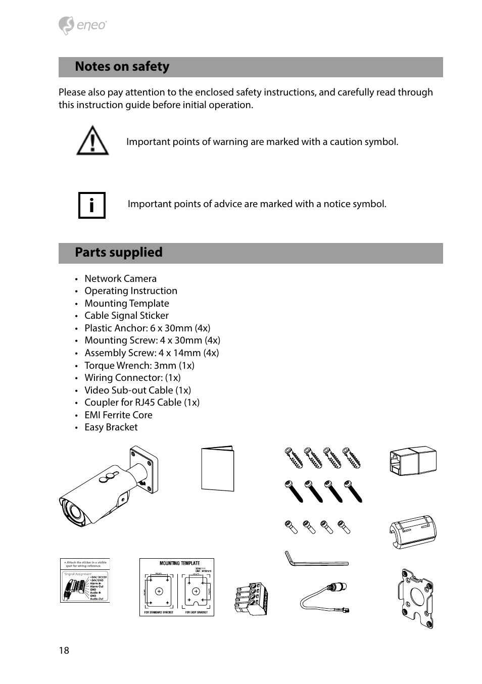 Parts supplied | Eneo PXB-2080MIR D User Manual | Page 18 / 48