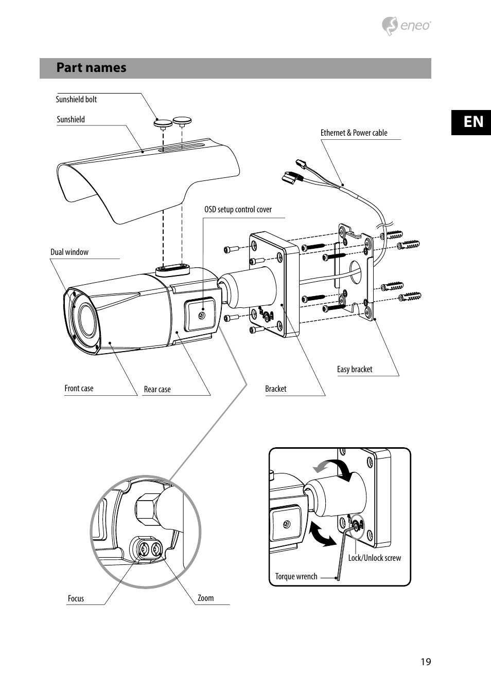 Part names | Eneo PXB-2080MIR D User Manual | Page 19 / 48