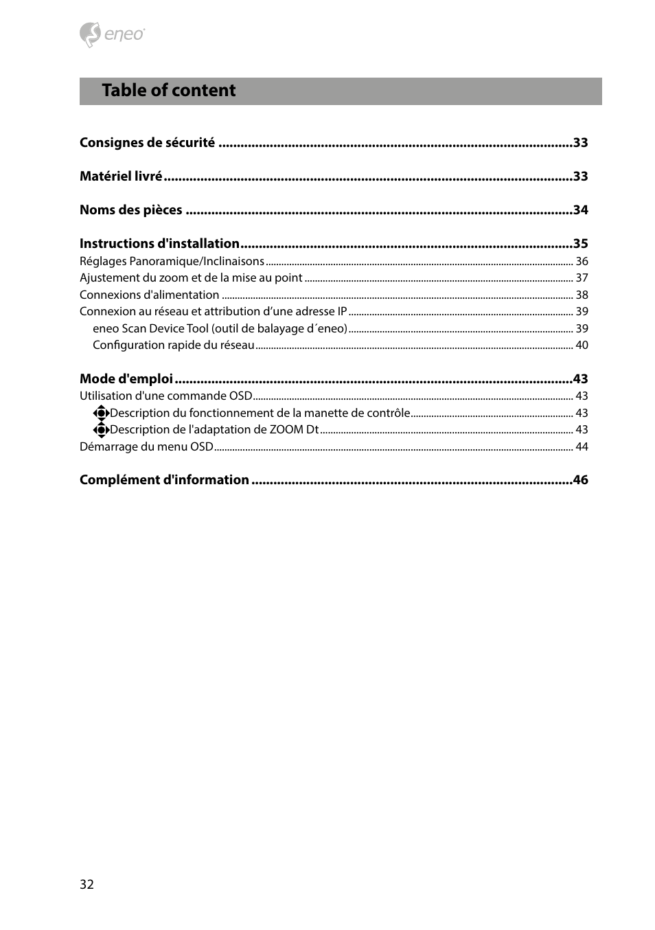 Table of content | Eneo PXB-2080MIR D User Manual | Page 32 / 48