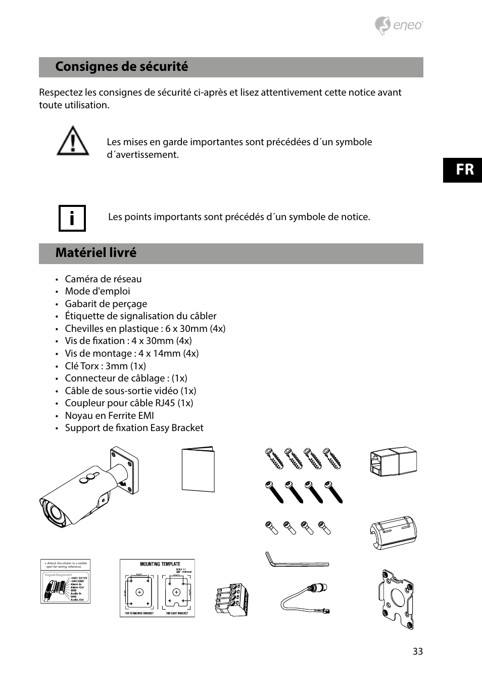 Matériel livré, Consignes de sécurité | Eneo PXB-2080MIR D User Manual | Page 33 / 48