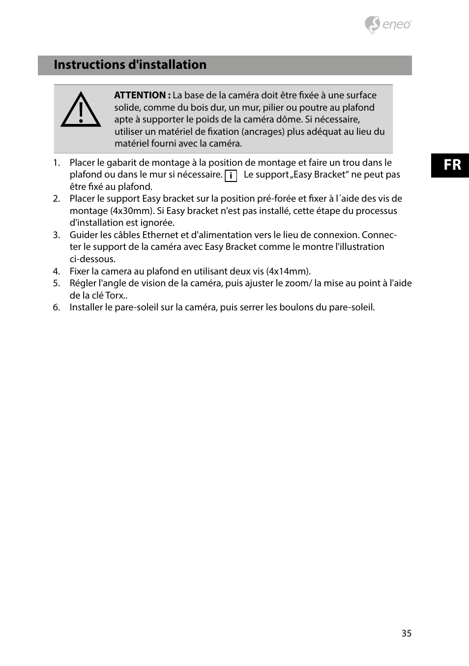 Instructions d'installation | Eneo PXB-2080MIR D User Manual | Page 35 / 48