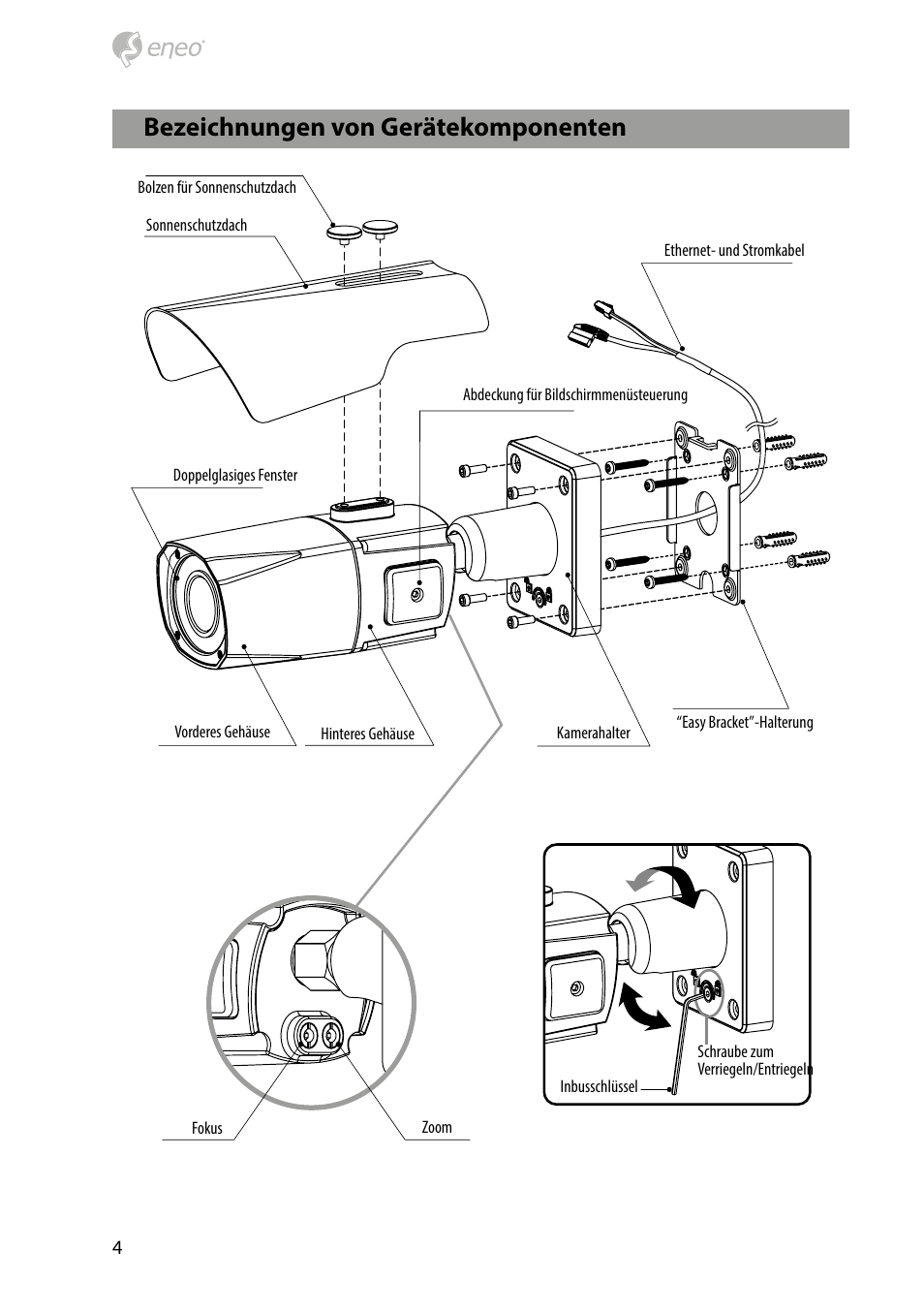 Bezeichnungen von gerätekomponenten | Eneo PXB-2080MIR D User Manual | Page 4 / 48