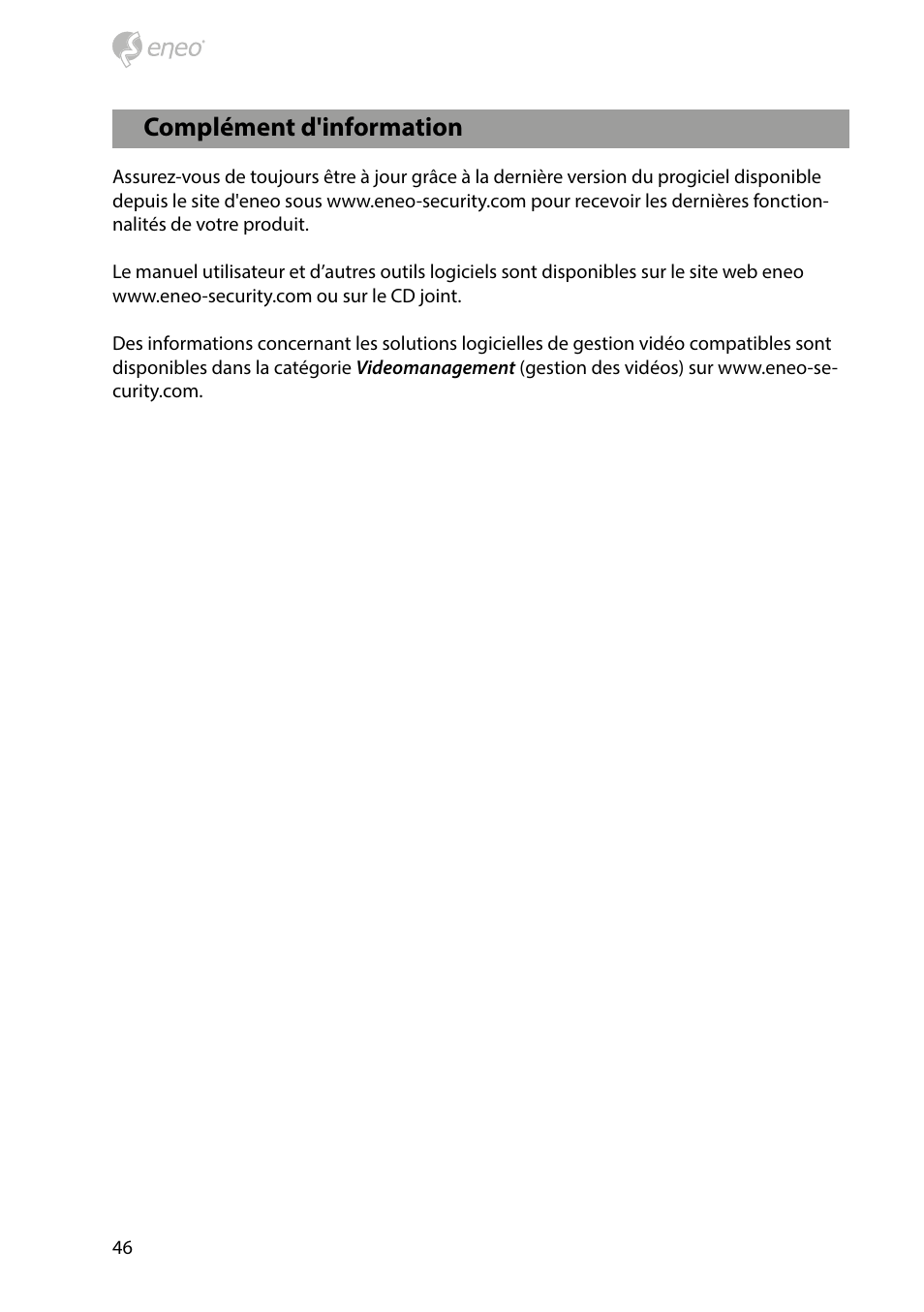 Complément d'information | Eneo PXB-2080MIR D User Manual | Page 46 / 48