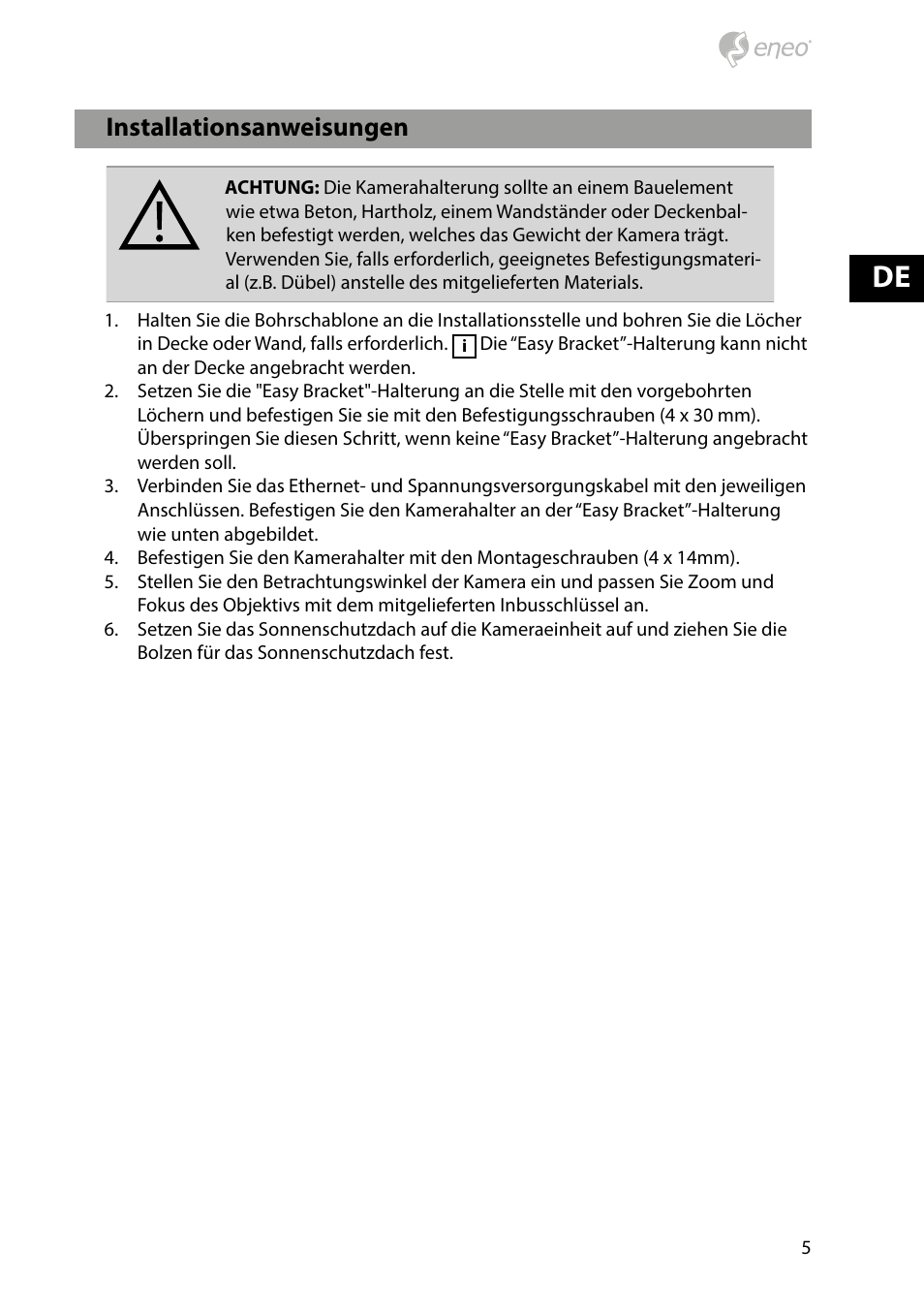 Installationsanweisungen | Eneo PXB-2080MIR D User Manual | Page 5 / 48