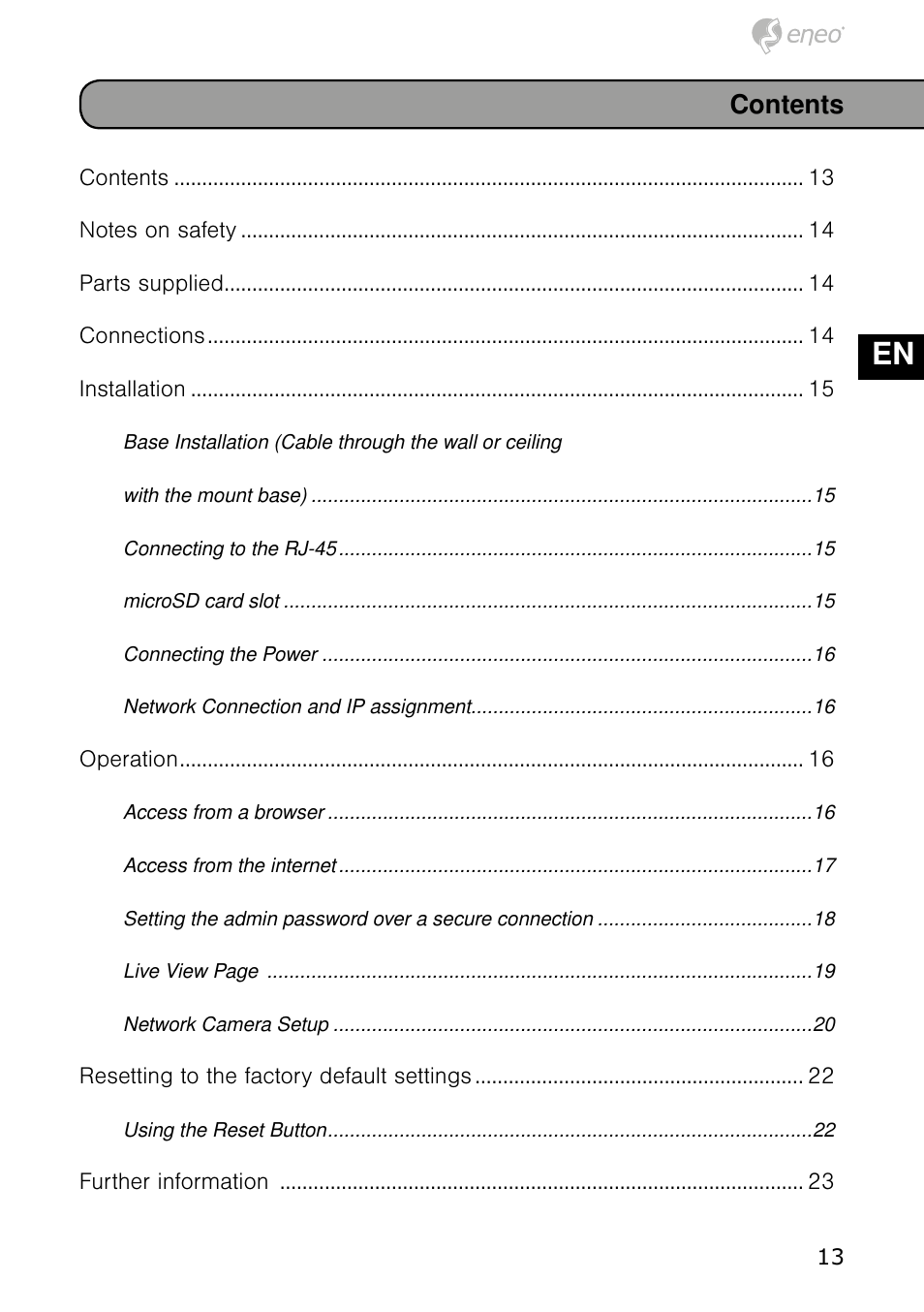 Eneo NXB-980IR3516M User Manual | Page 13 / 60