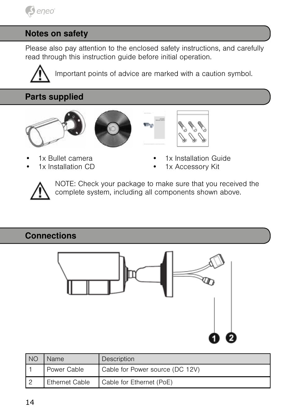 Parts supplied, Connections | Eneo NXB-980IR3516M User Manual | Page 14 / 60
